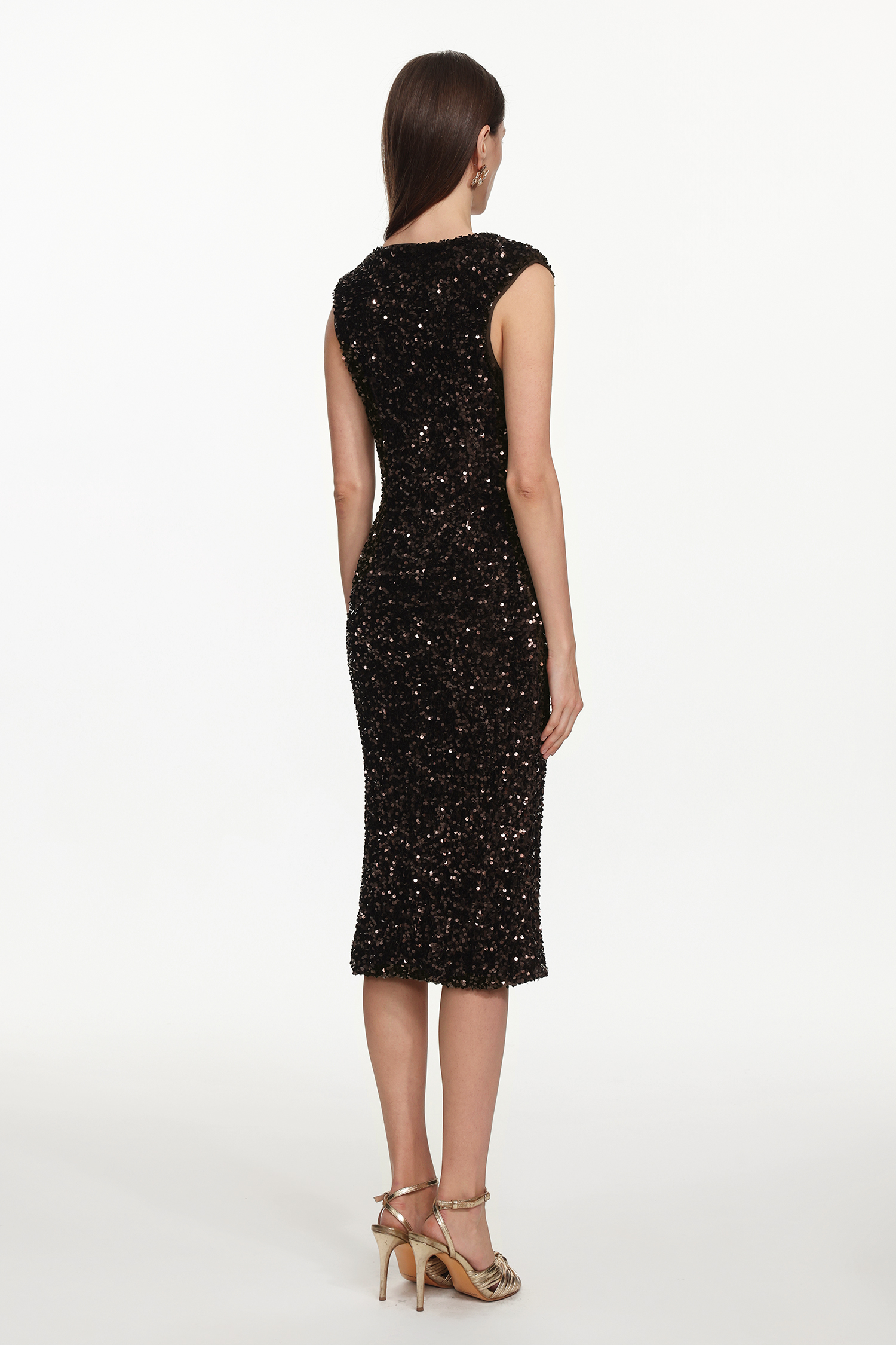 Viney Glamorous Contour V Neck Sleeveless Sequin Midi Dress