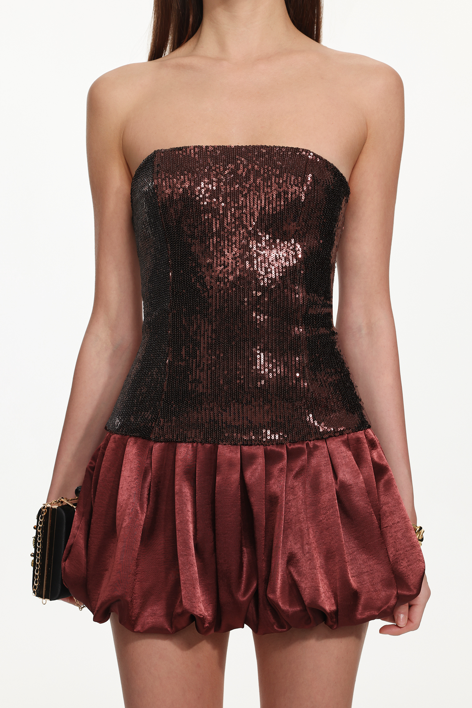 Hilvis Glamorous Contour Strapless Sequin Puffy Mini Dress