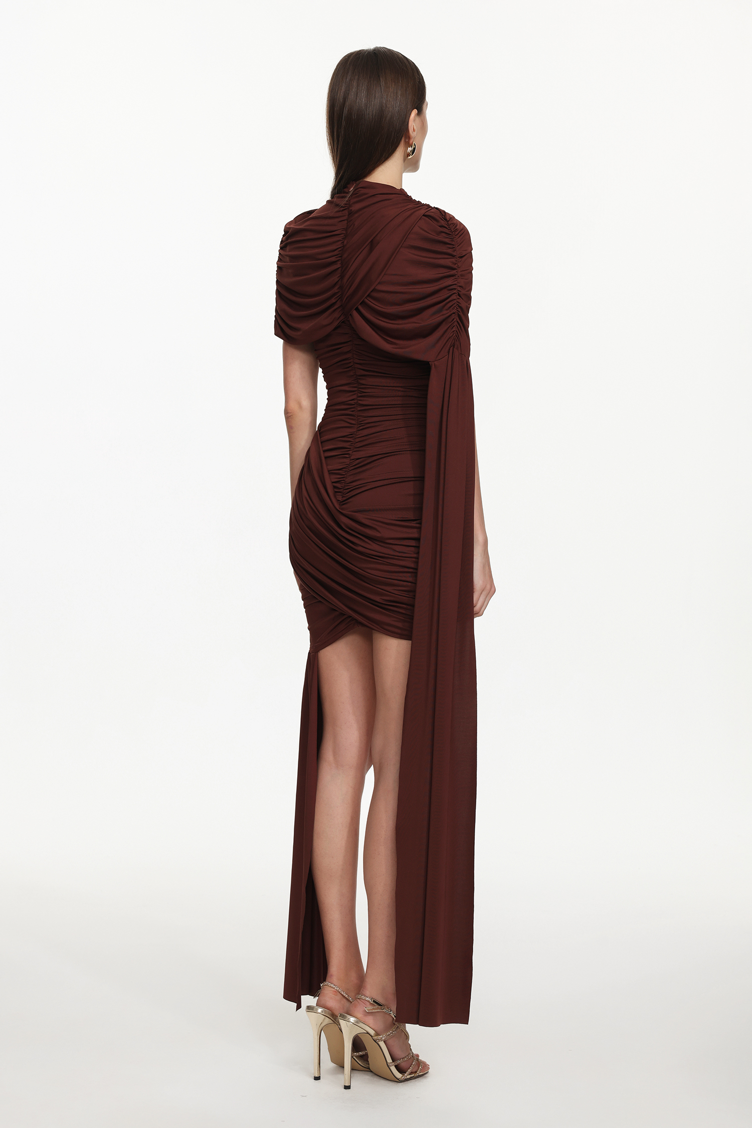 Rahel Chic Contour Asymmetric Drape Ruched Mini Dress