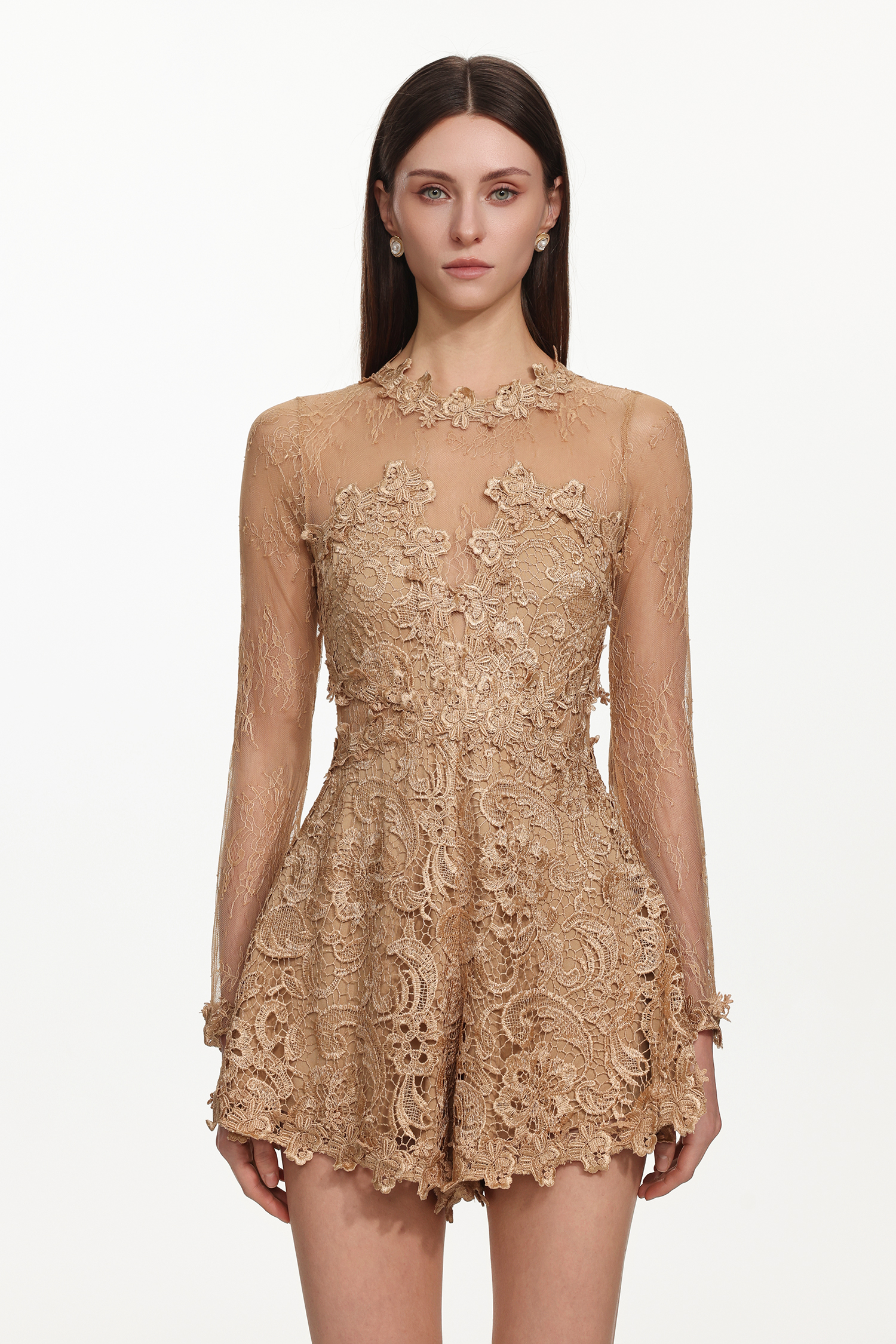 Willa Elegant Contour Long Sleeve Lace Romper