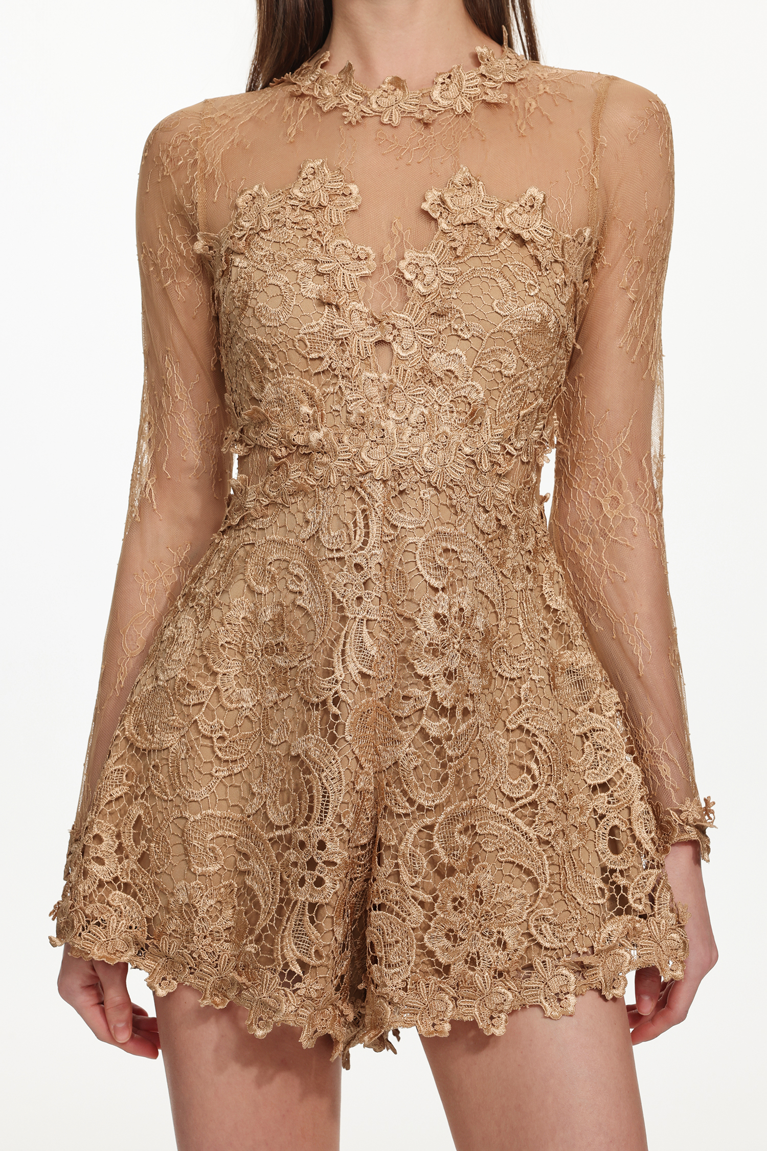 Willa Elegant Contour Long Sleeve Lace Romper