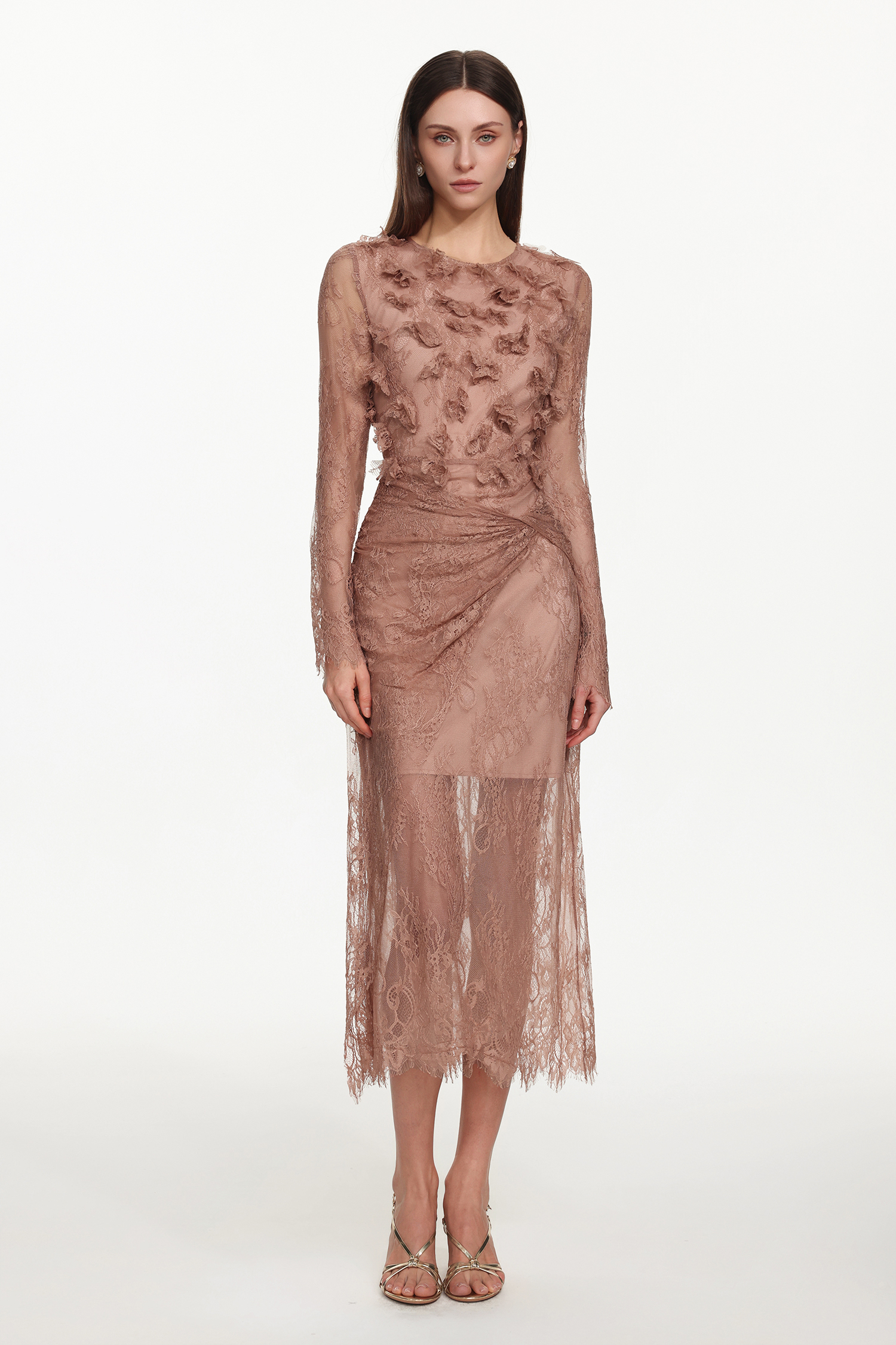 Viera Romantic Flowy Long Sleeve Twist Floral Lace Maxi Dress