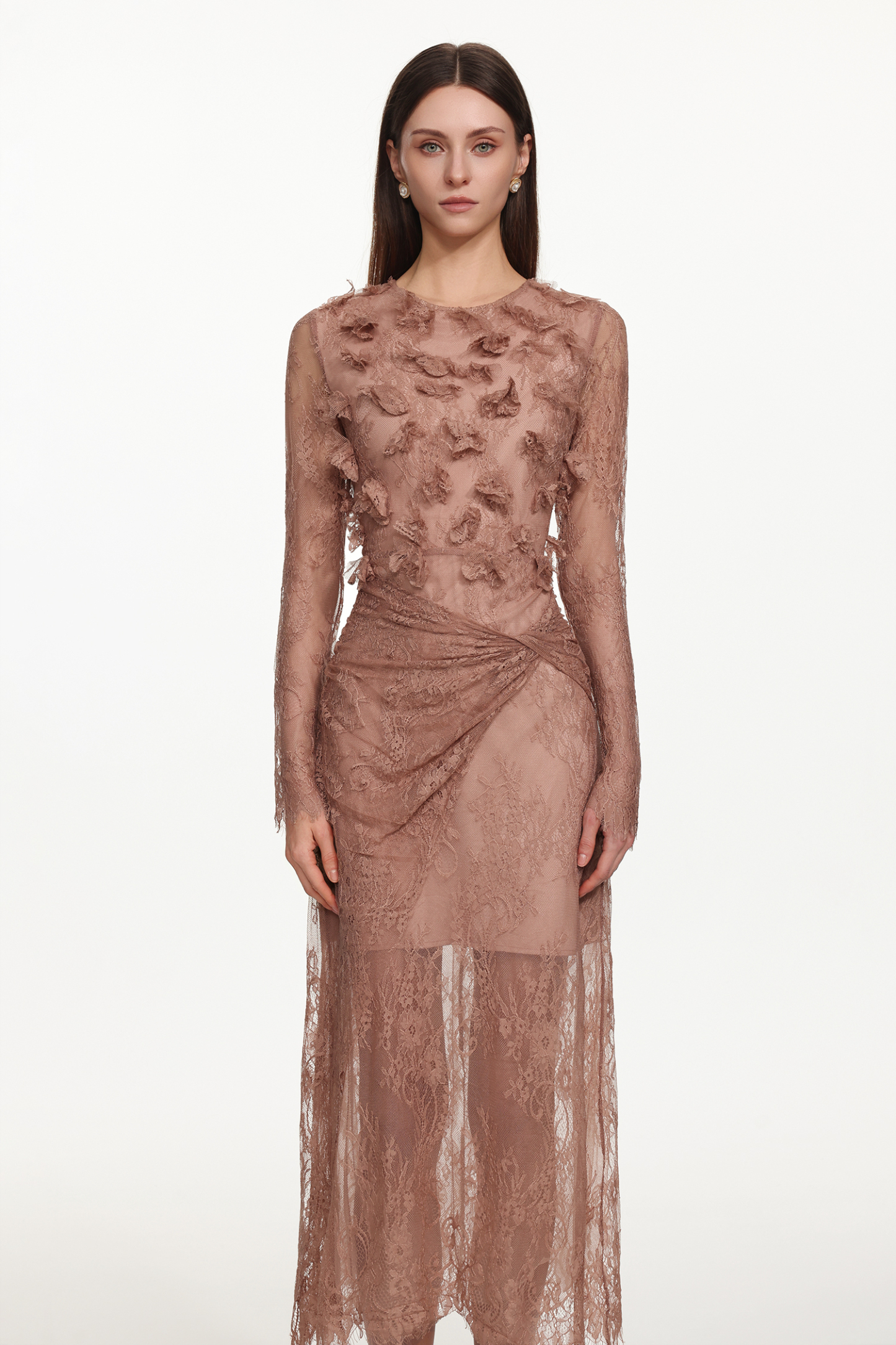 Viera Romantic Flowy Long Sleeve Twist Floral Lace Maxi Dress