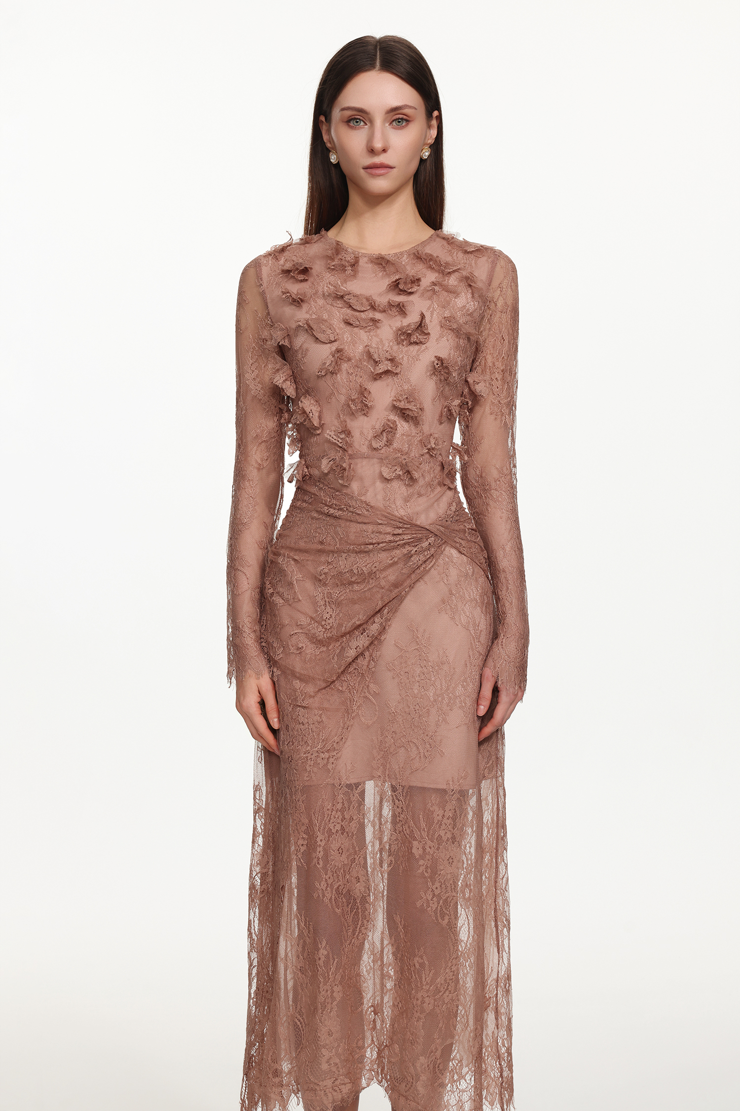 Viera Romantic Flowy Long Sleeve Twist Floral Lace Maxi Dress