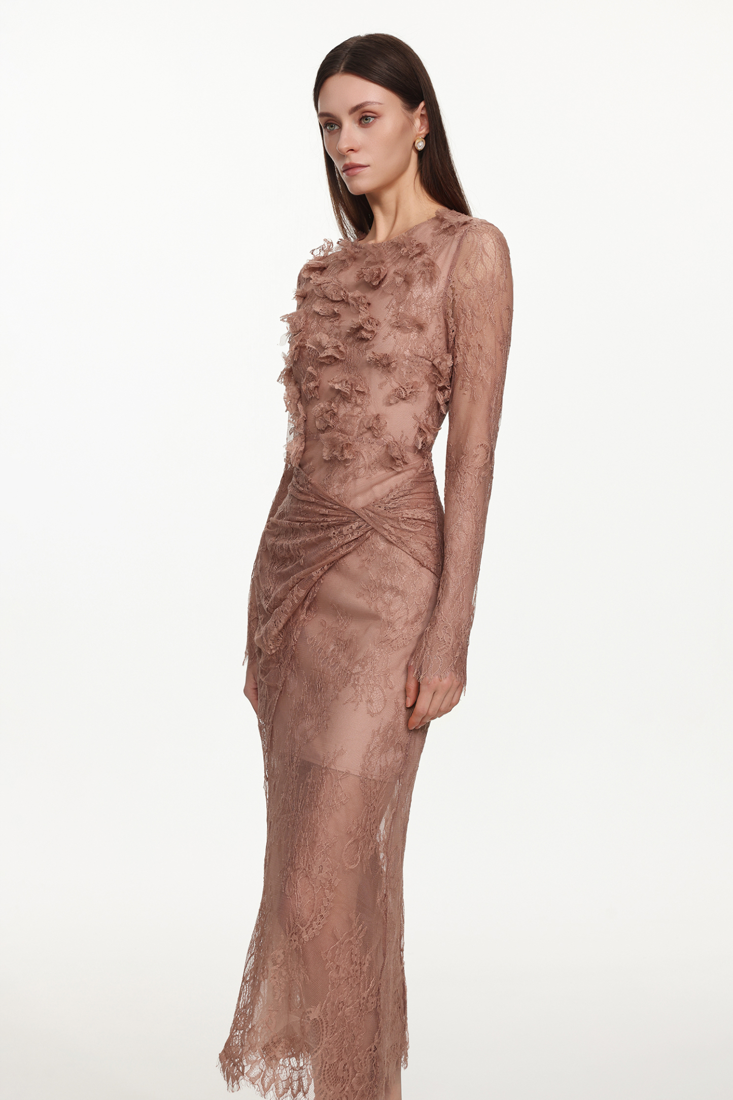 Viera Romantic Flowy Long Sleeve Twist Floral Lace Maxi Dress