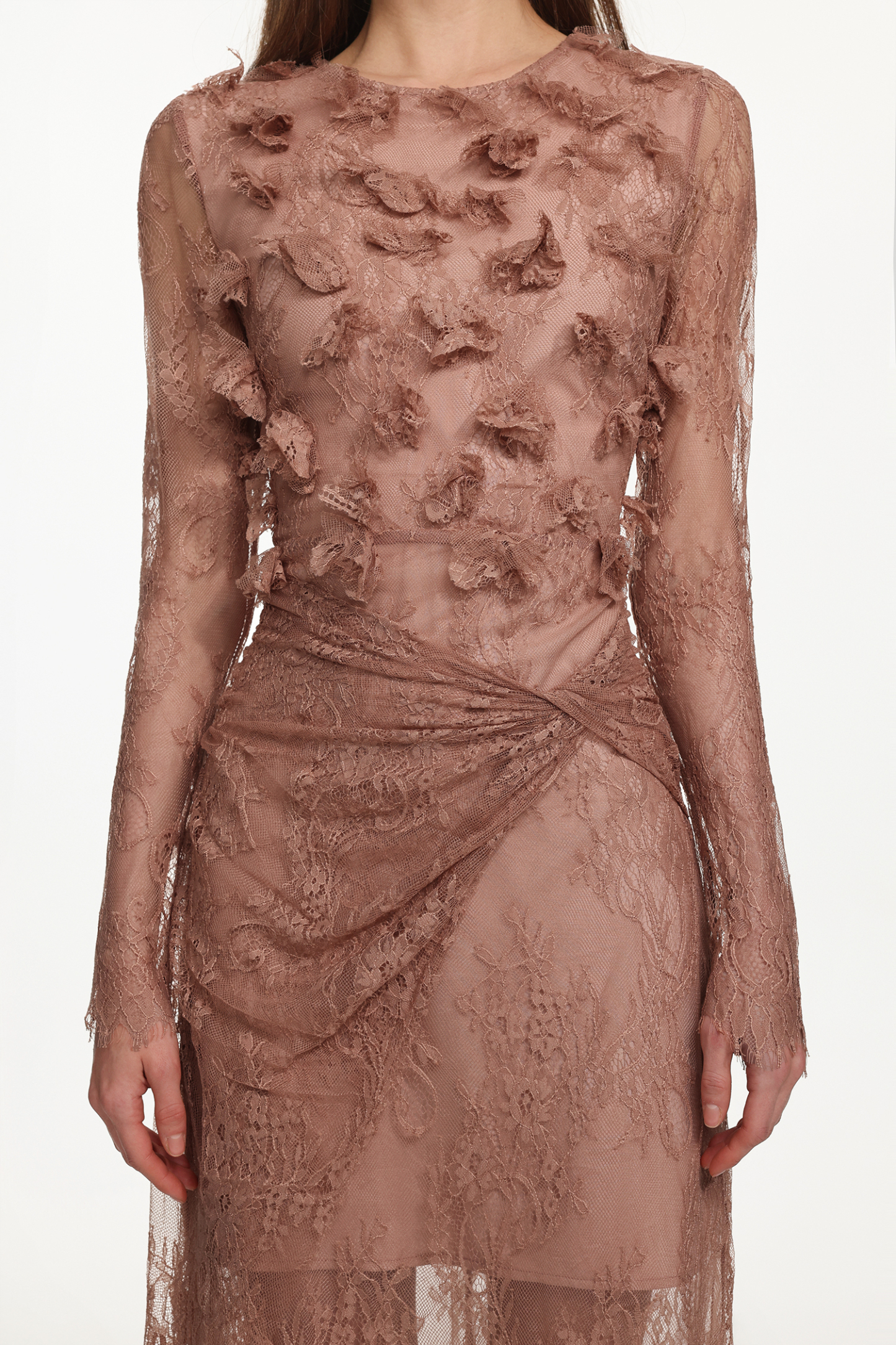 Viera Romantic Flowy Long Sleeve Twist Floral Lace Maxi Dress