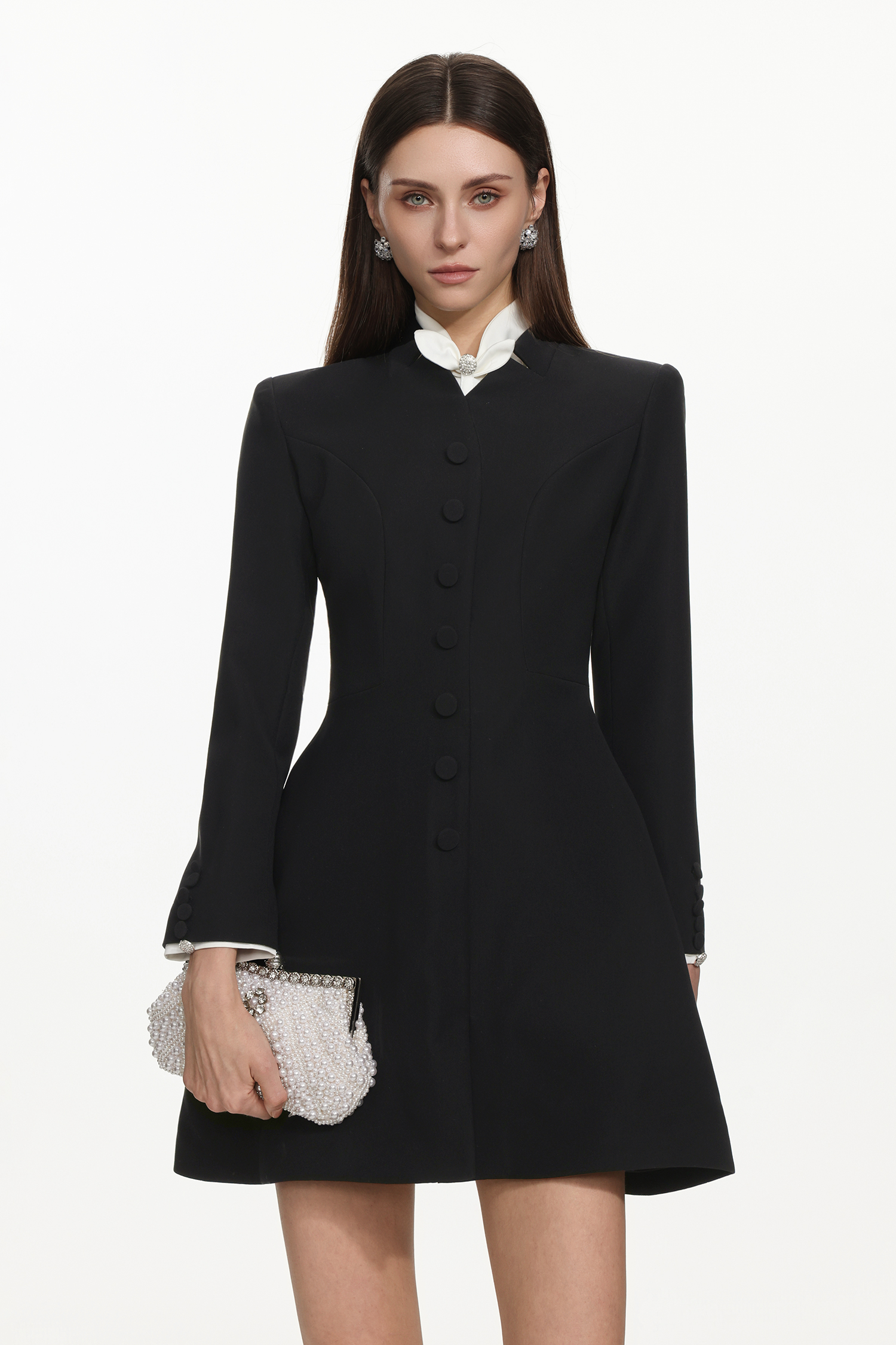 Salerio Classic Tailored Long Sleeve Buttoned Mini Dress