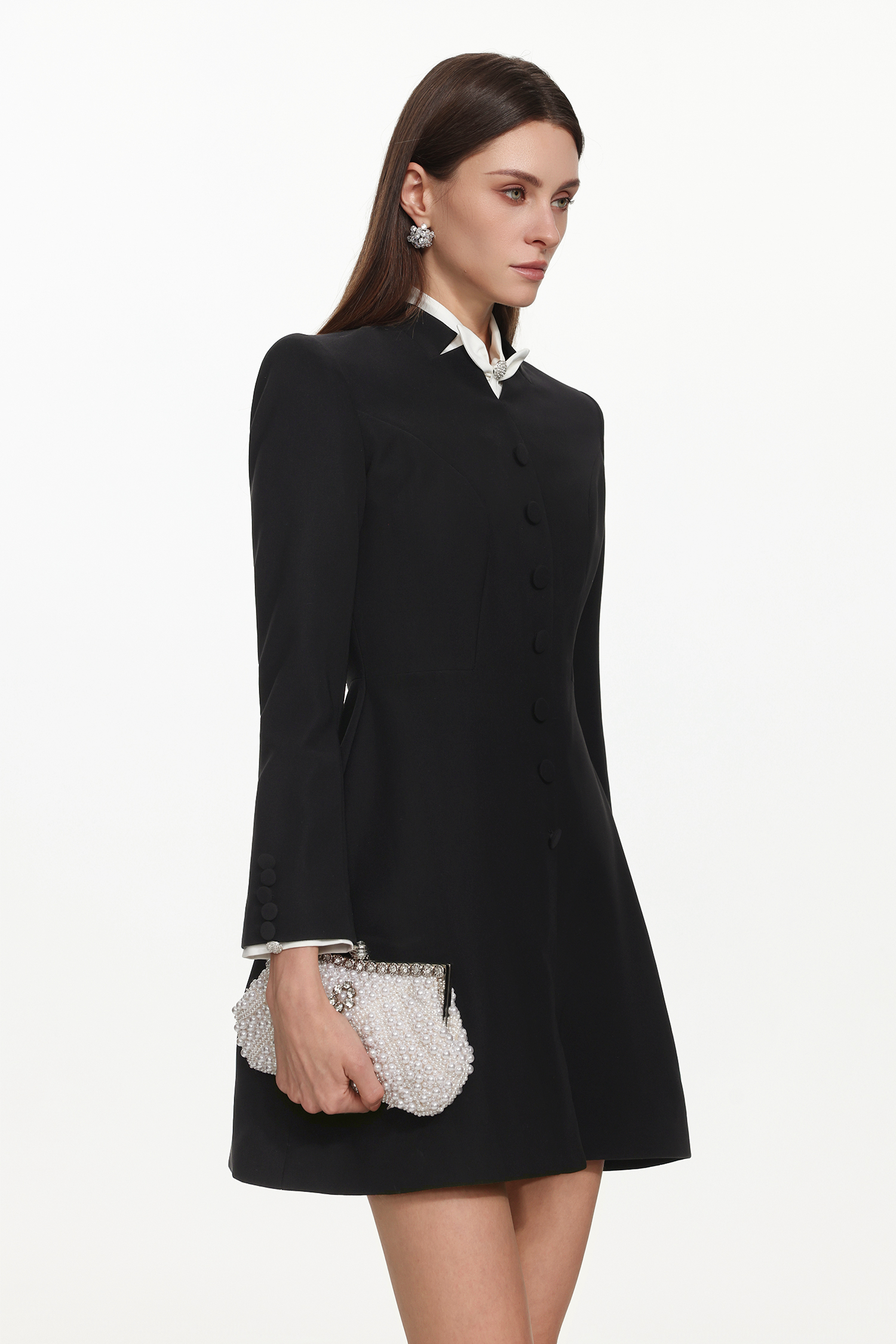 Salerio Classic Tailored Long Sleeve Buttoned Mini Dress