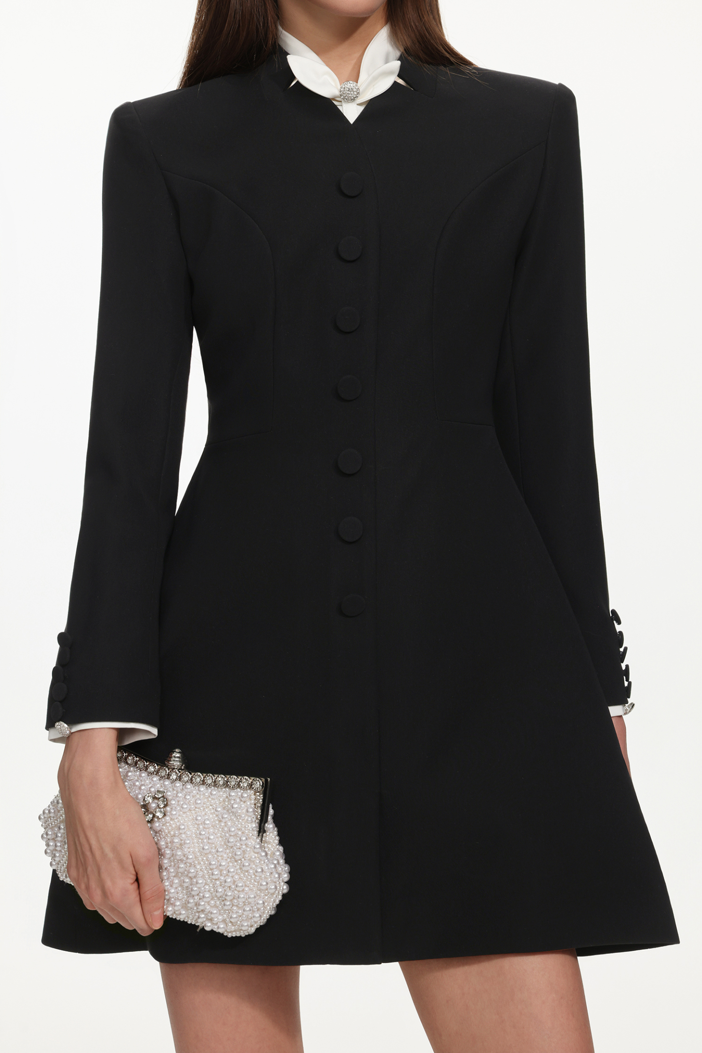 Salerio Classic Tailored Long Sleeve Buttoned Mini Dress