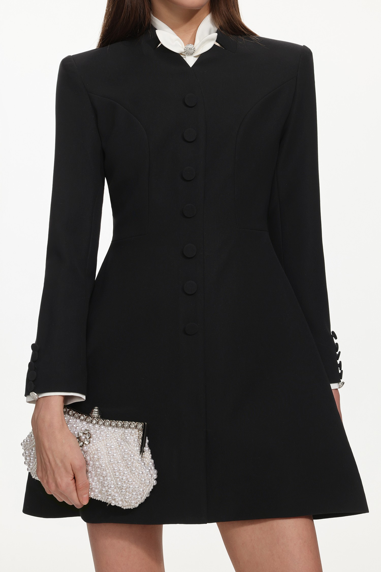 Salerio Classic Tailored Long Sleeve Buttoned Mini Dress