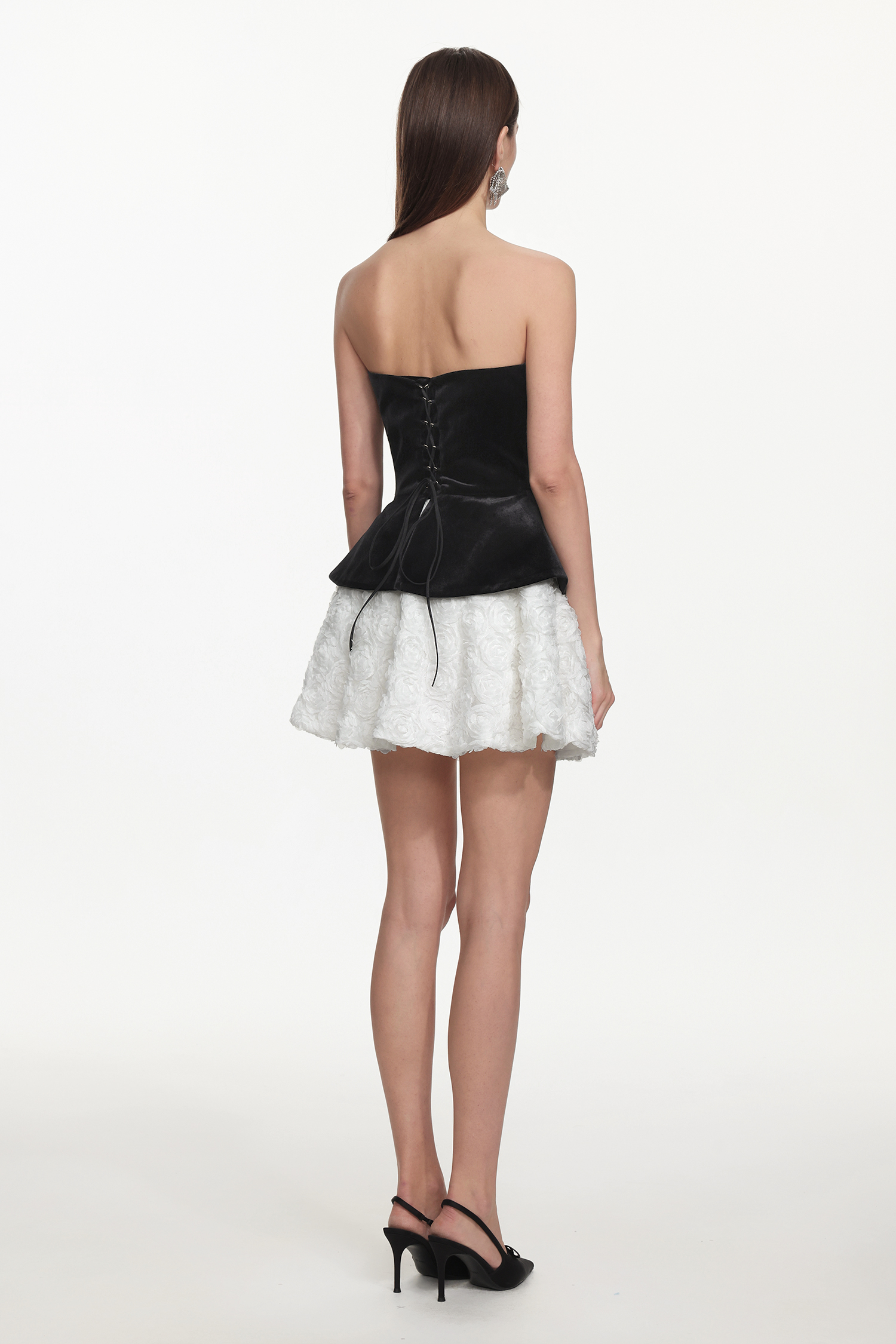 Jillian Classic Tailored Strapless Contrast Floral Velvet Mini Dress