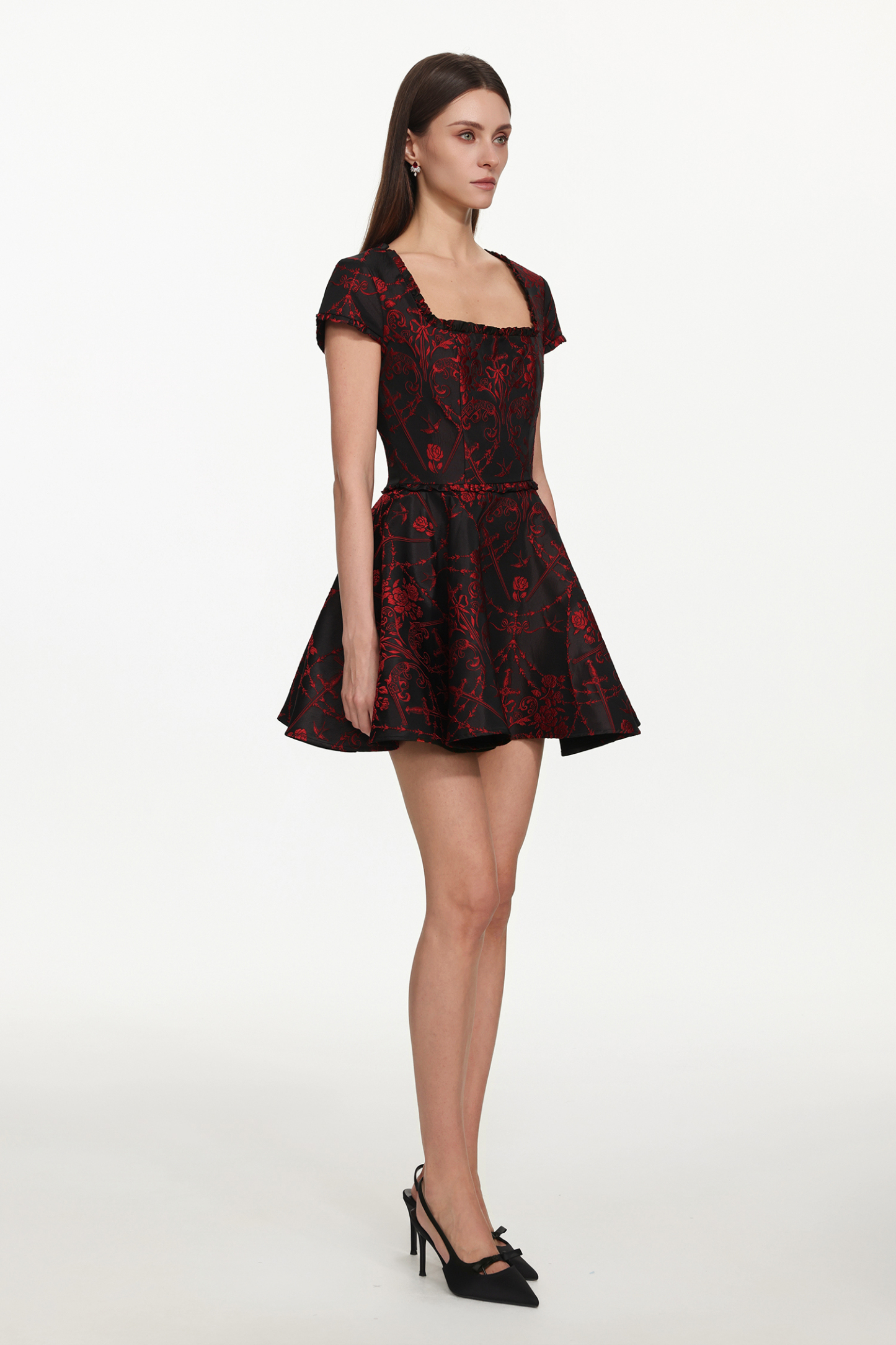 Gail Romantic Tailored Square Neck Short Sleeeve Print Mini Dress