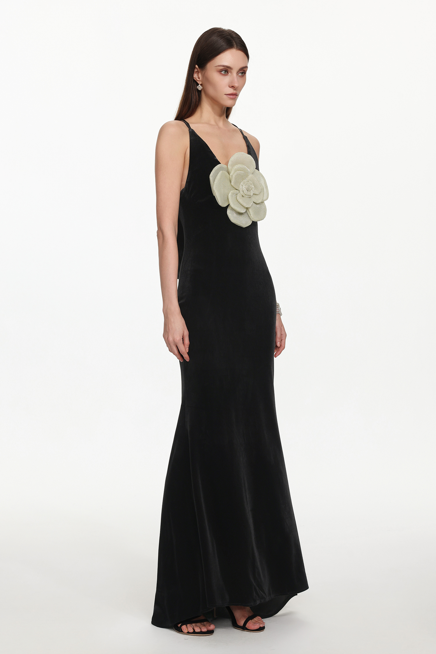 Lalida Chic Contour Sleeveless Open Back Floral Maxi Dress