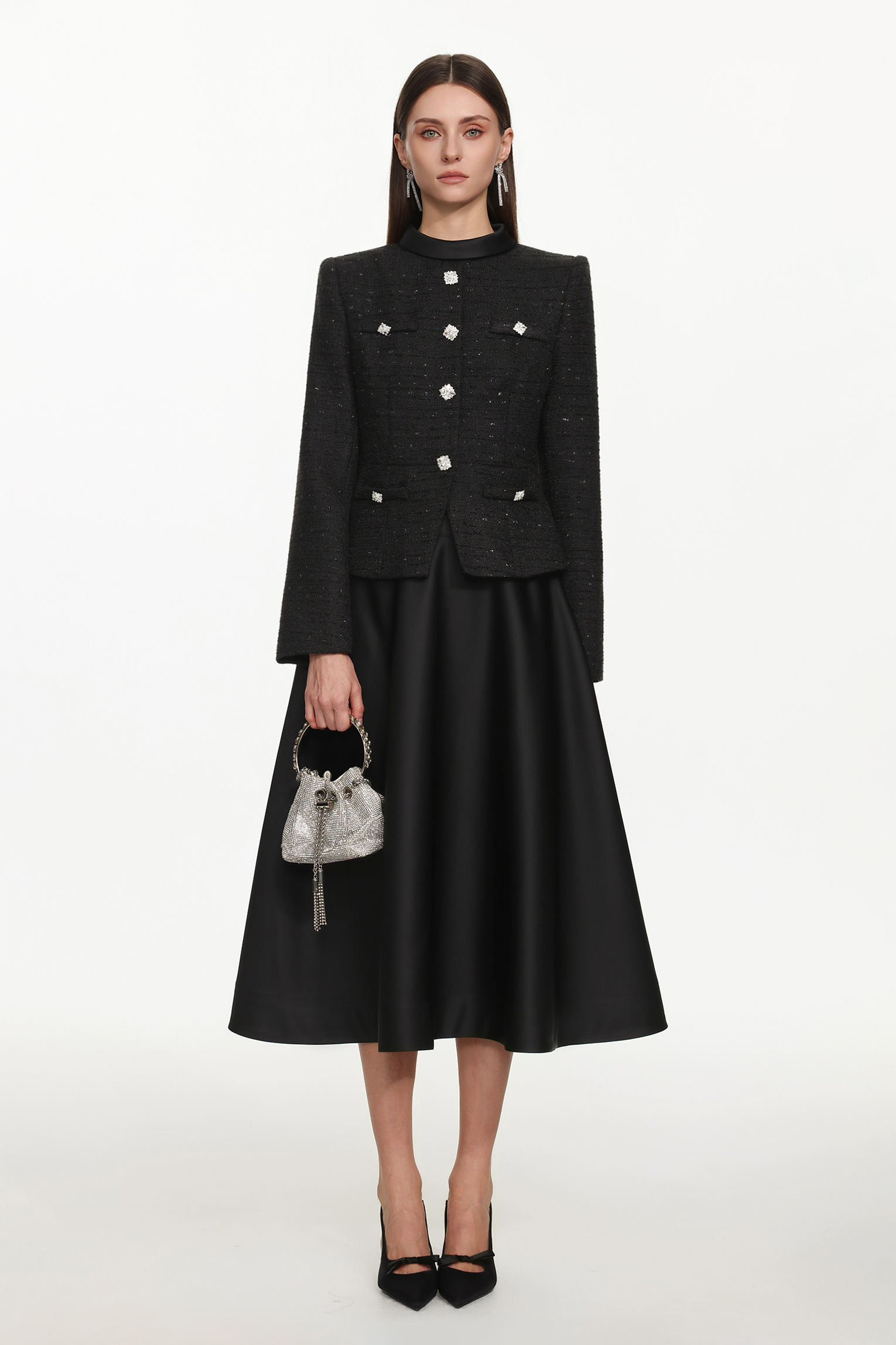 Zaysha Elegant Tailored Long Sleeve Tweed Jacket and Skirt Set