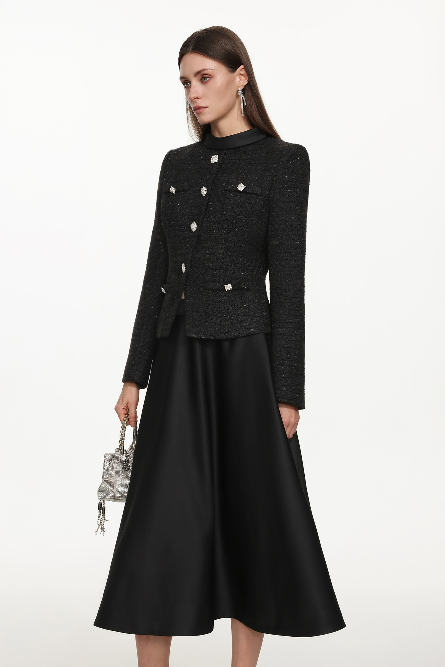 Zaysha Elegant Tailored Long Sleeve Tweed Jacket and Skirt Set