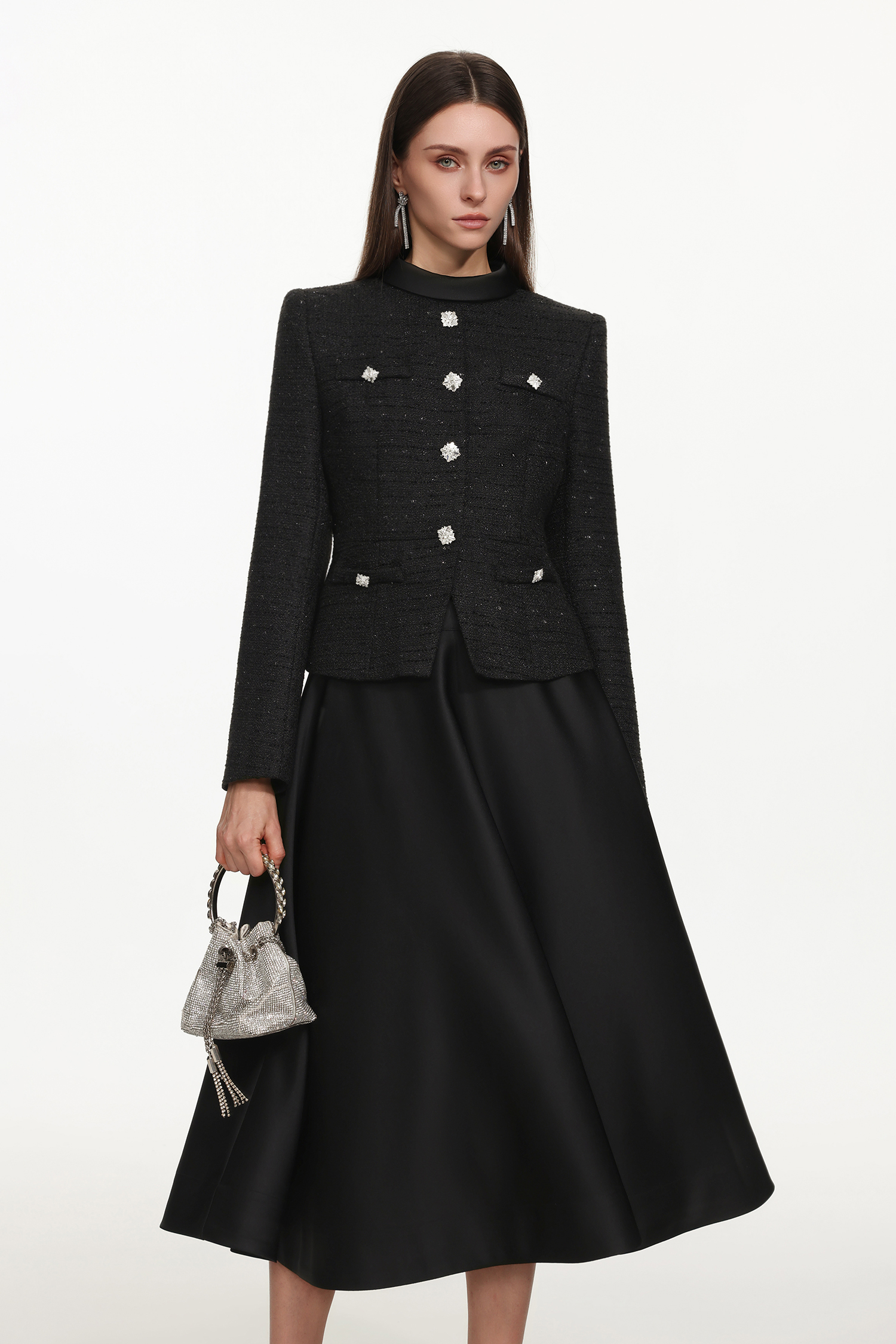 Zaysha Elegant Tailored Long Sleeve Tweed Jacket and Skirt Set