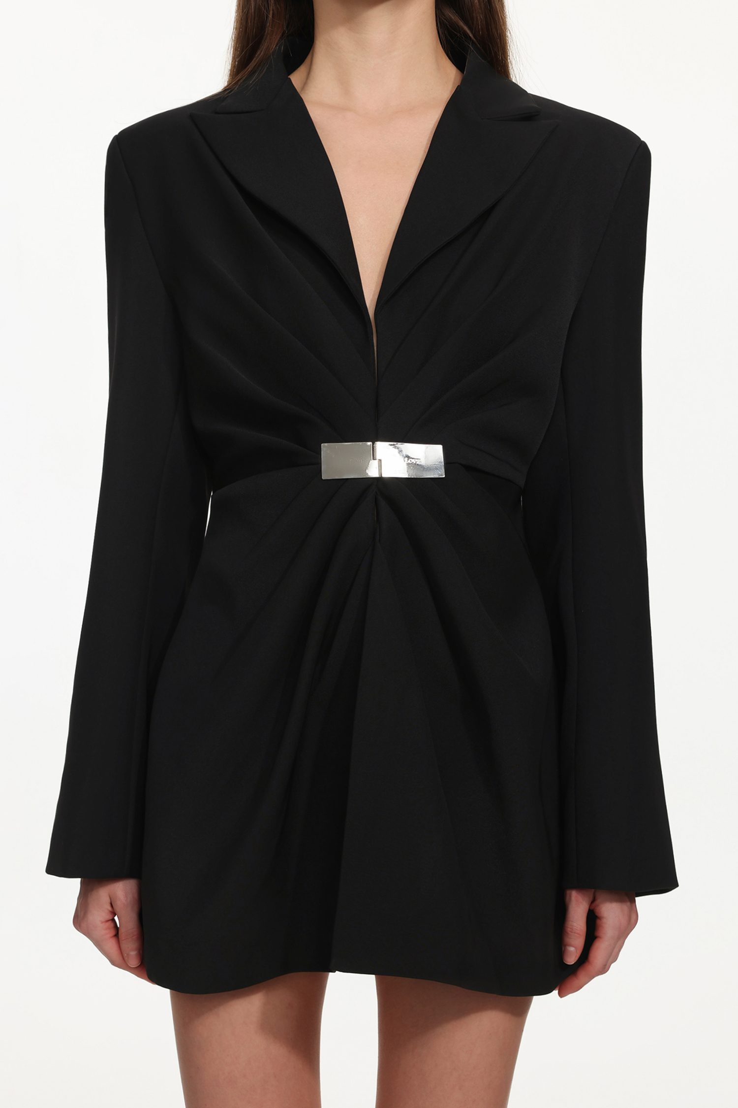 Kaia Chic Tailored Long Sleeve Pleated Metal Buckle Blazer