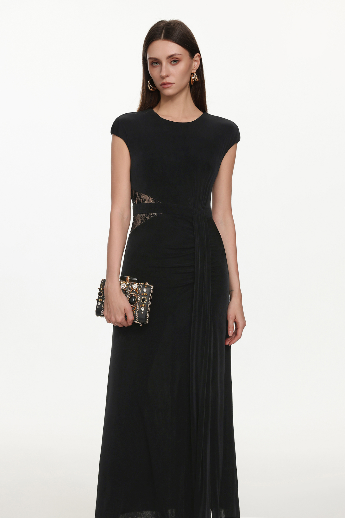 Viaua Chic Contour Sleeveless Cut Out Lace Knit Maxi Dress