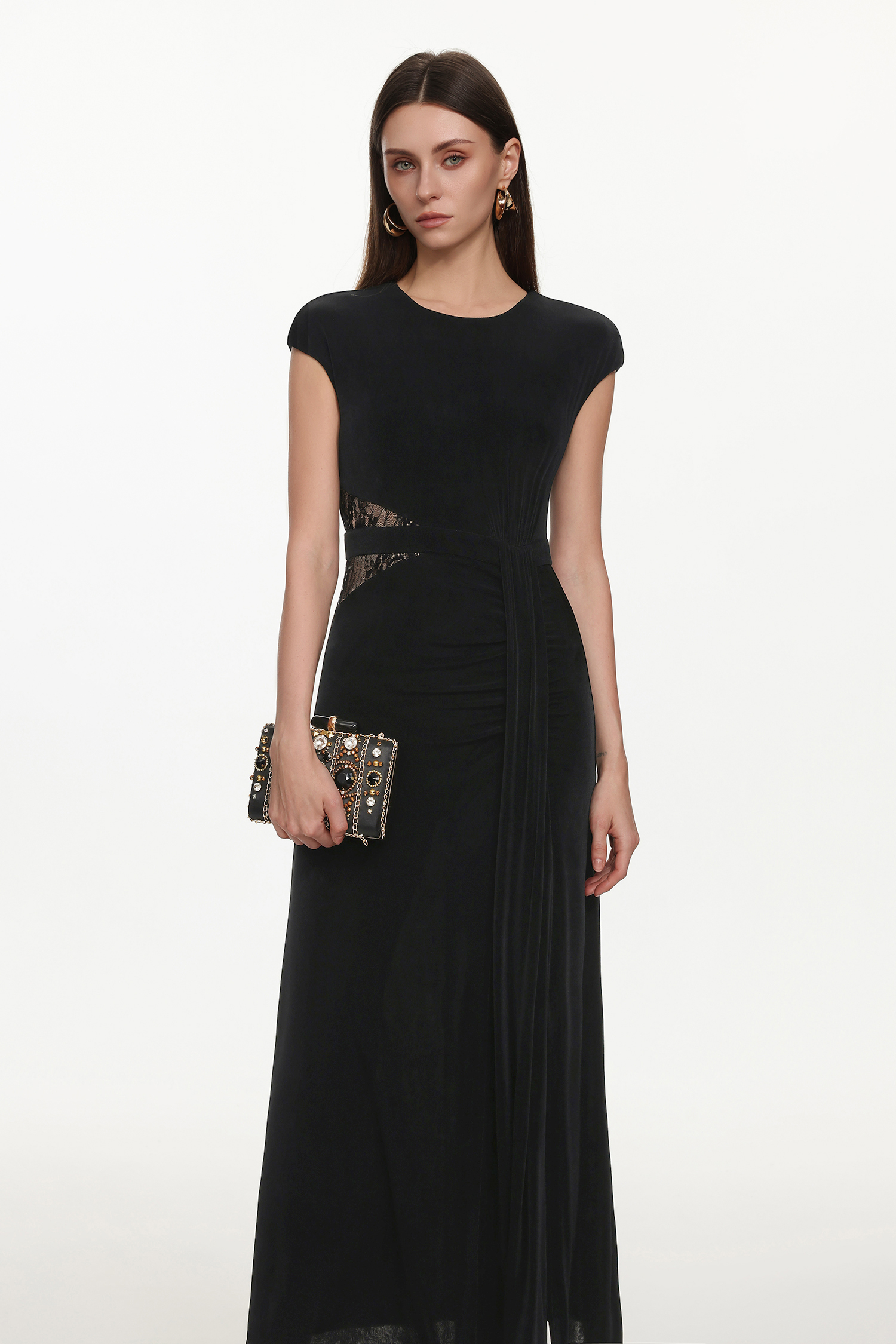 Viaua Chic Contour Sleeveless Cut Out Lace Knit Maxi Dress