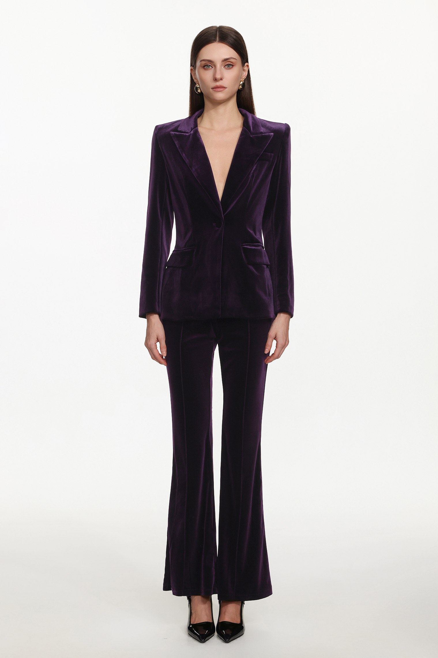 Kasai Chic Tailored Long Sleeve Velvet Blazer Set