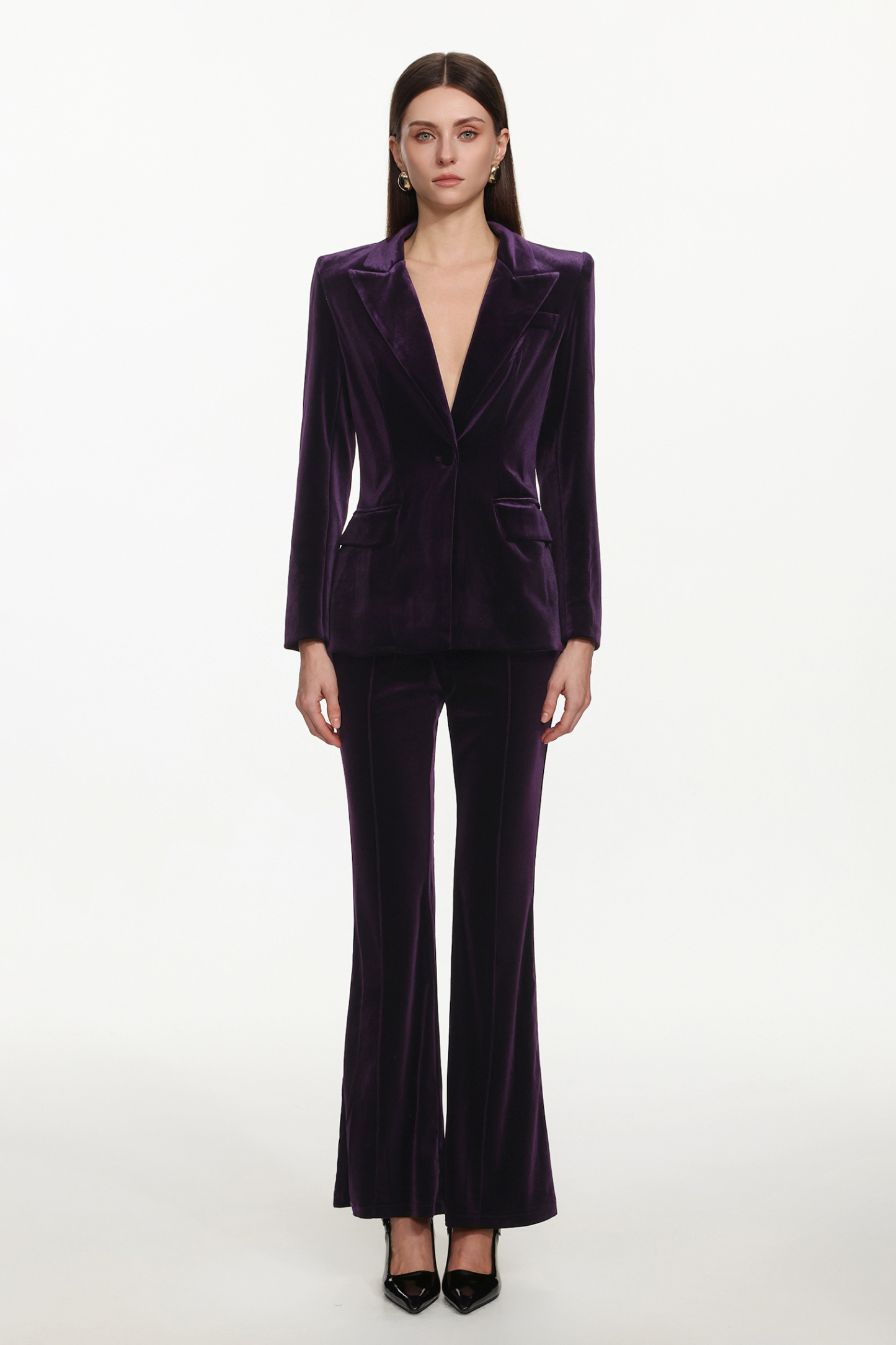 Kasai Chic Tailored Long Sleeve Velvet Blazer Set