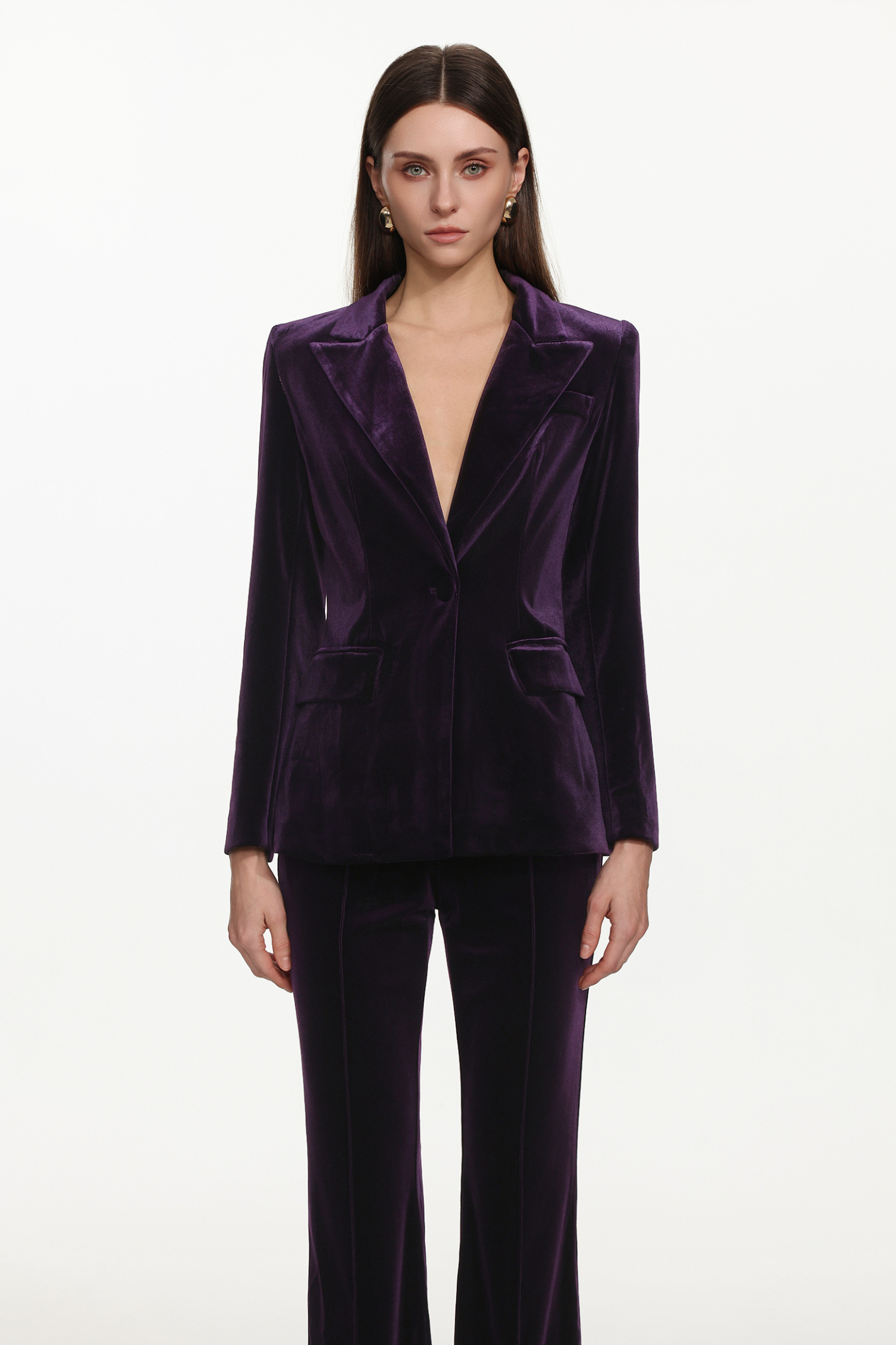 Kasai Chic Tailored Long Sleeve Velvet Blazer Set