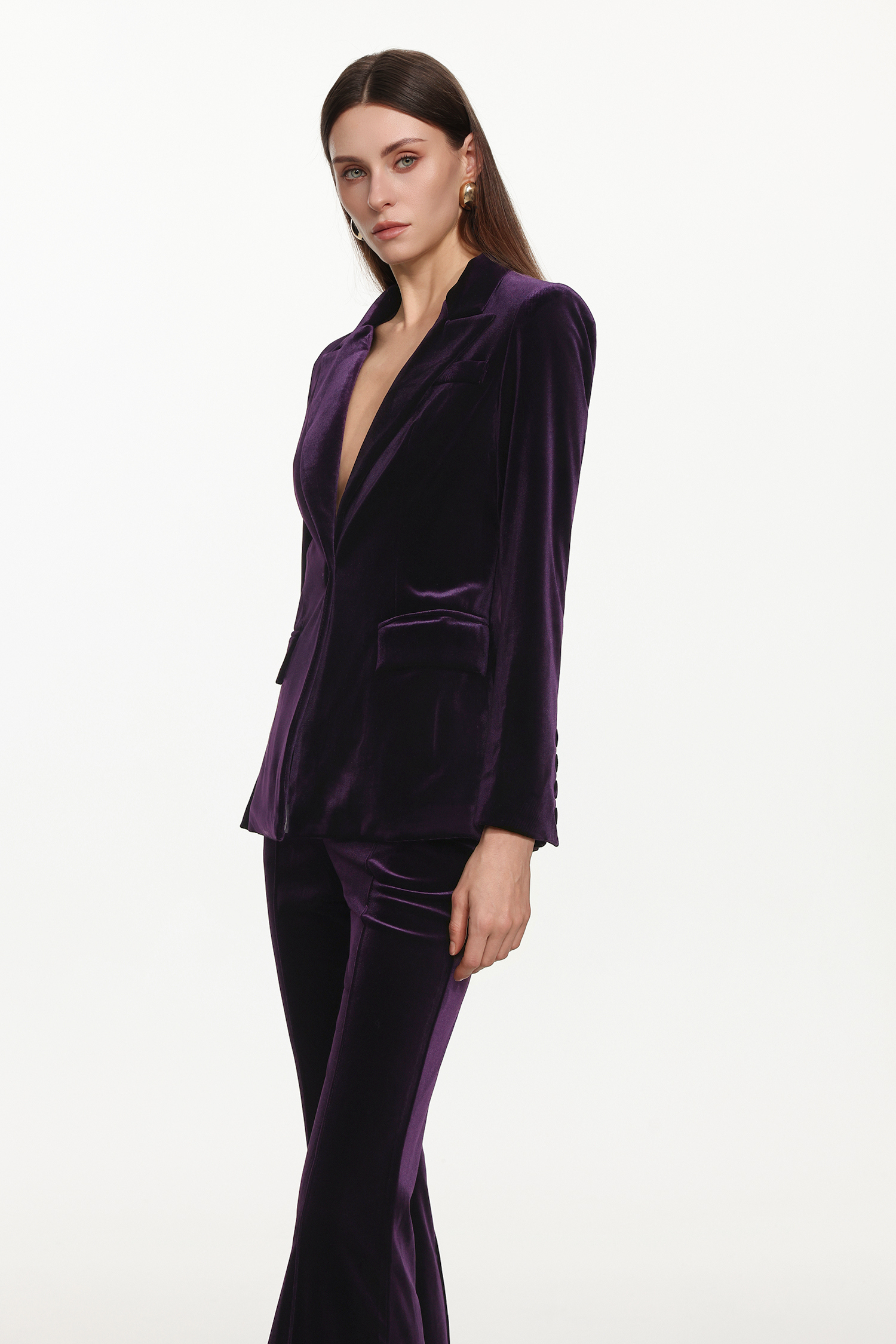 Kasai Chic Tailored Long Sleeve Velvet Blazer Set