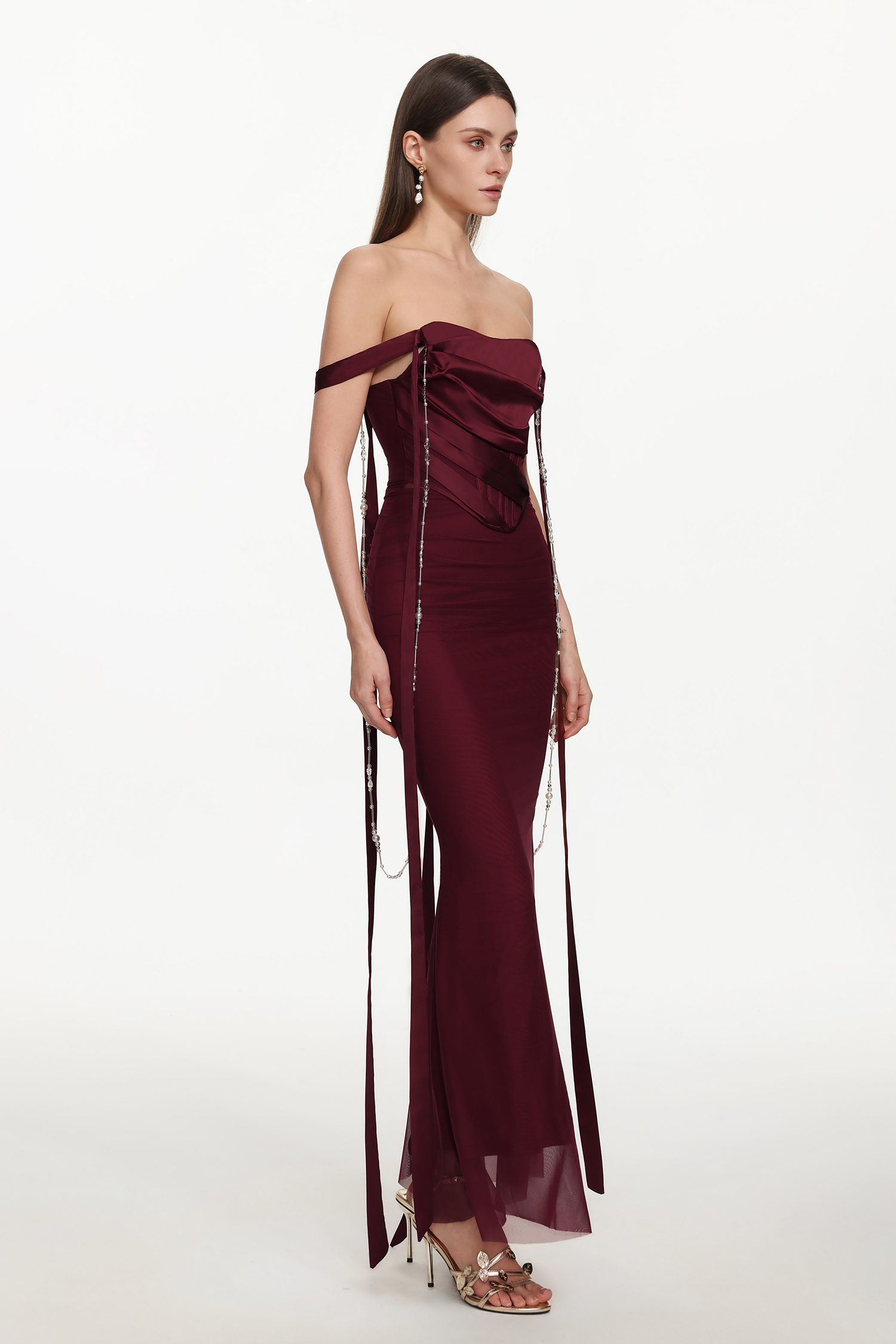 Zeno Romantic Contour Sleeveless Ribbon Pleated Maxi Dress