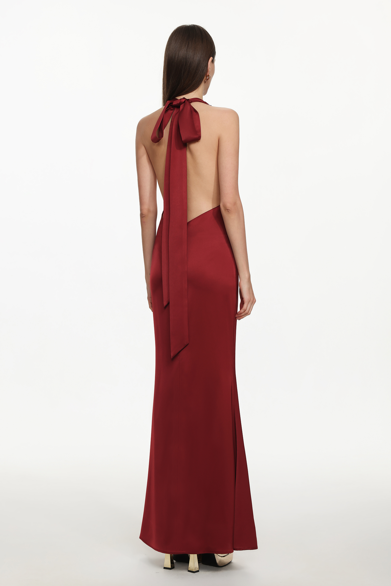 Elora Romantic Contour Deep V Halter Sequin Maxi Dress