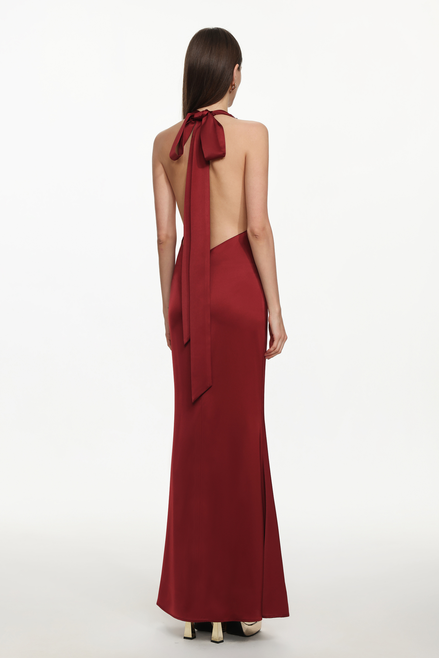 Elora Romantic Contour Deep V Halter Sequin Maxi Dress