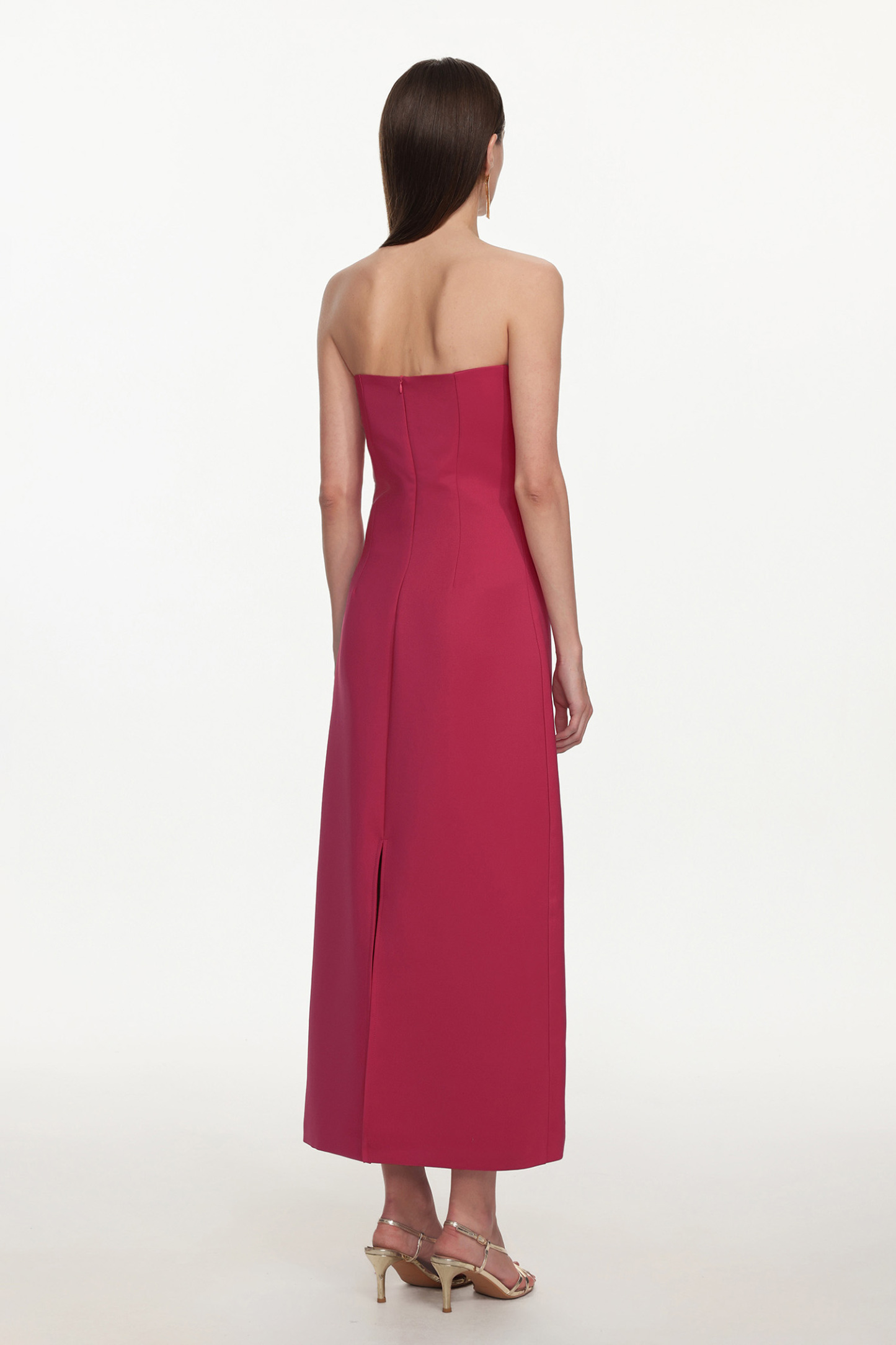 Xava Classic Tailored Strapless Floral Embroidered Rose Pink Maxi Dress