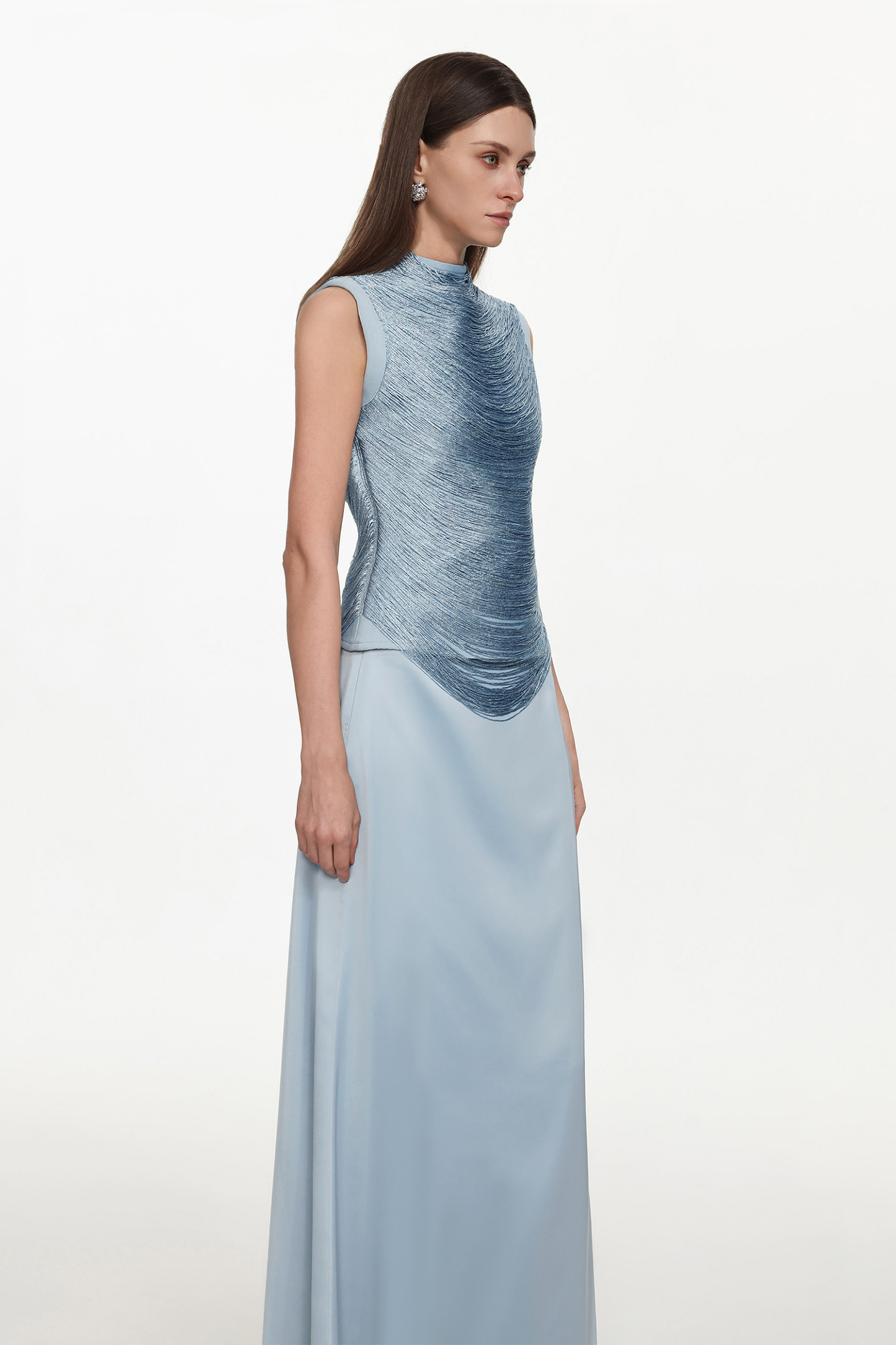 Siayh Sleeveless Tassels Bandage Blue Maxi Two Piece Set