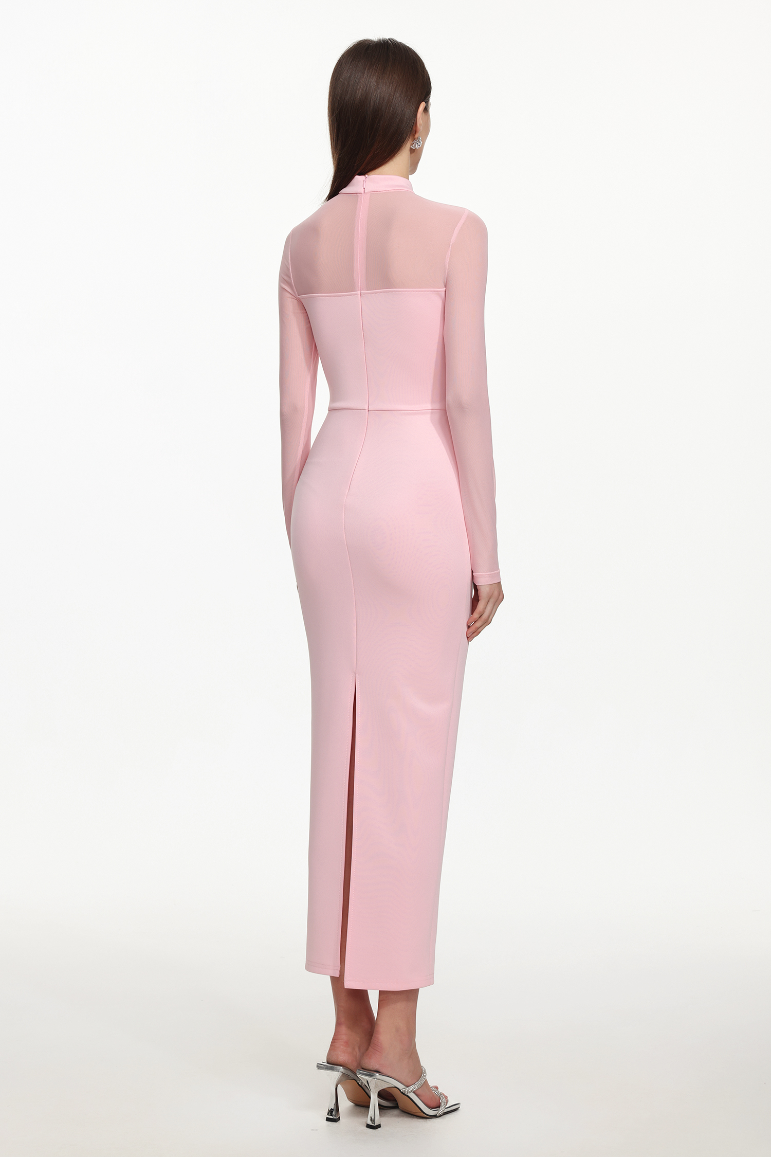 Rahan Romantic Contour Sheer Sleeve Pleated Maxi Dress