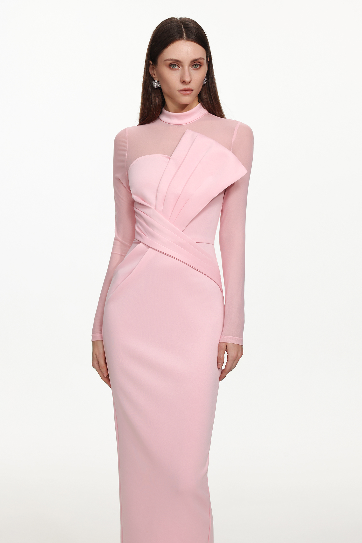 Rahan Romantic Contour Sheer Sleeve Pleated Maxi Dress