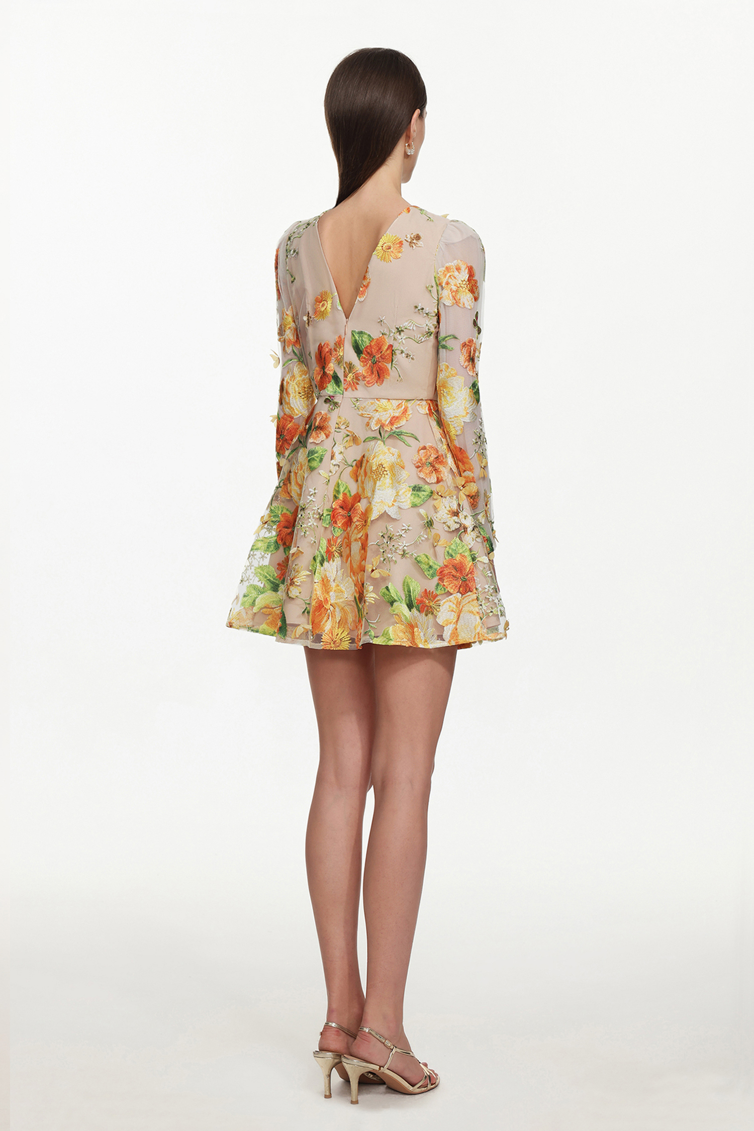 Vicky Romantic Tailored Long Sleeve Embroidered Floral Mini Dress