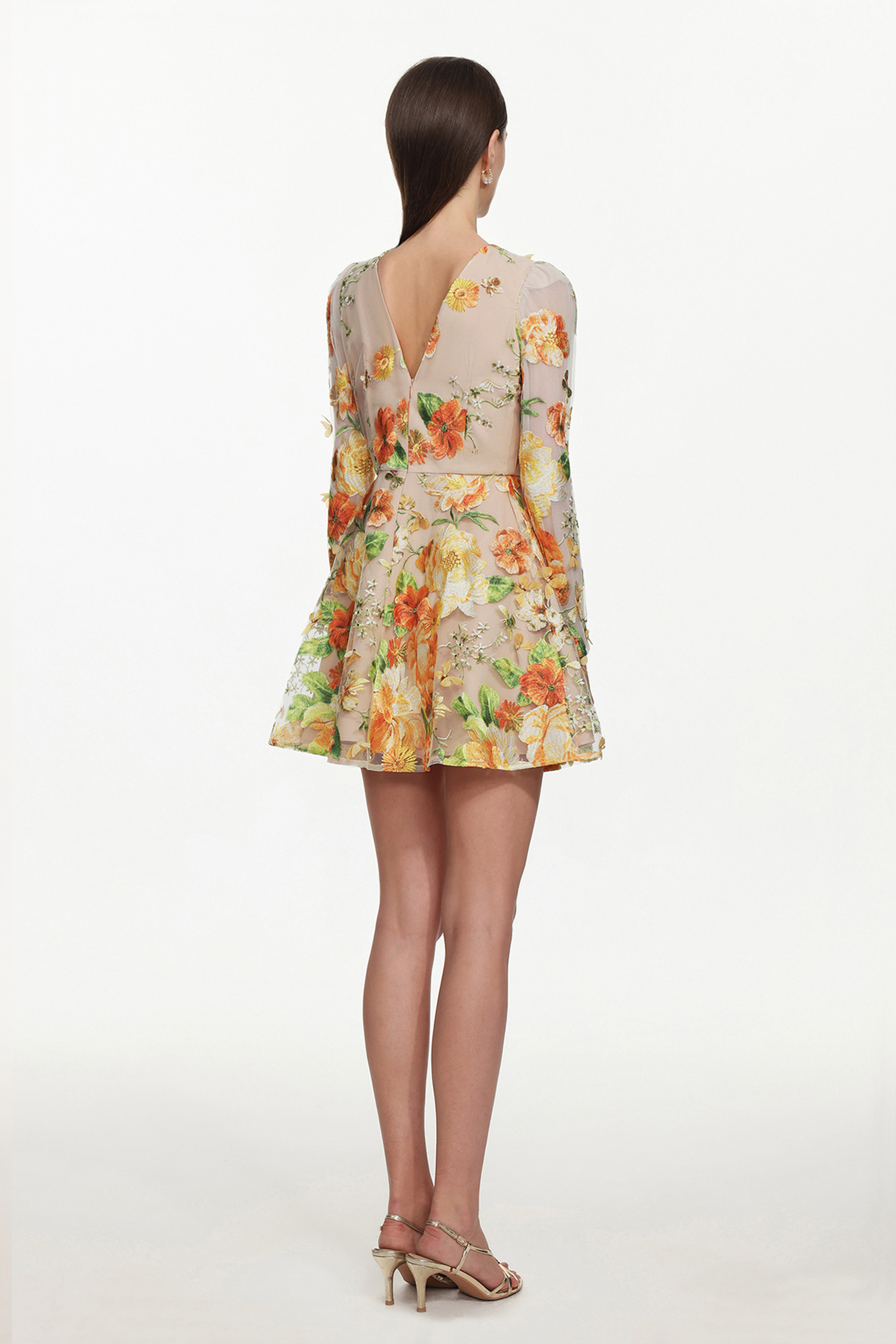 Vicky Romantic Tailored Long Sleeve Embroidered Floral Mini Dress