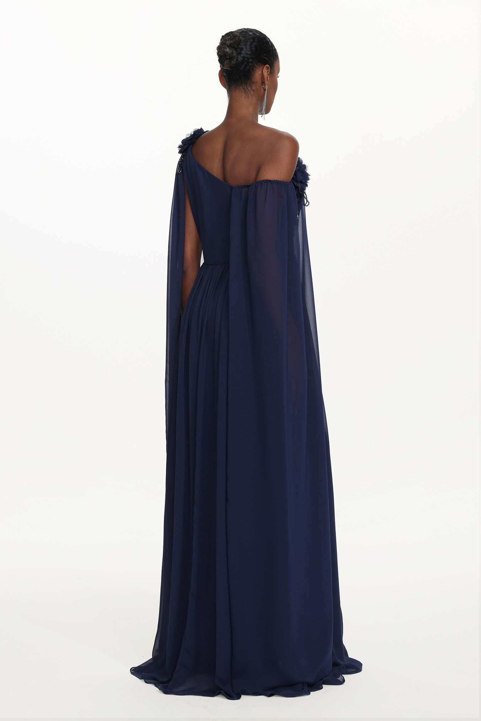 Yannei Elegant Flowy One Shoulder Ruched Floral Maxi Dress