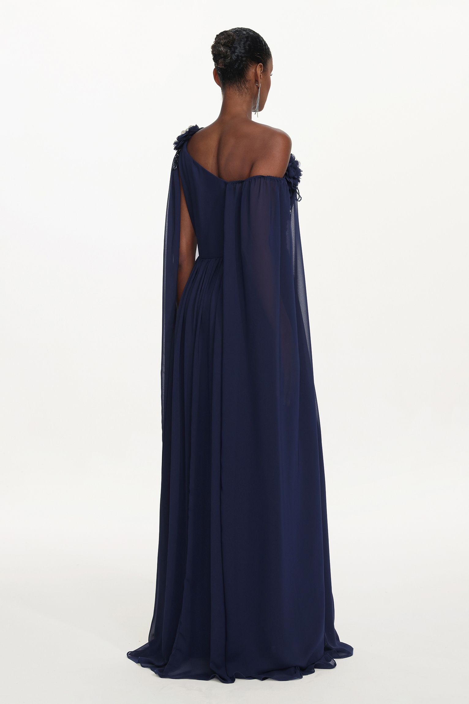 Yannei Elegant Flowy One Shoulder Ruched Floral Maxi Dress