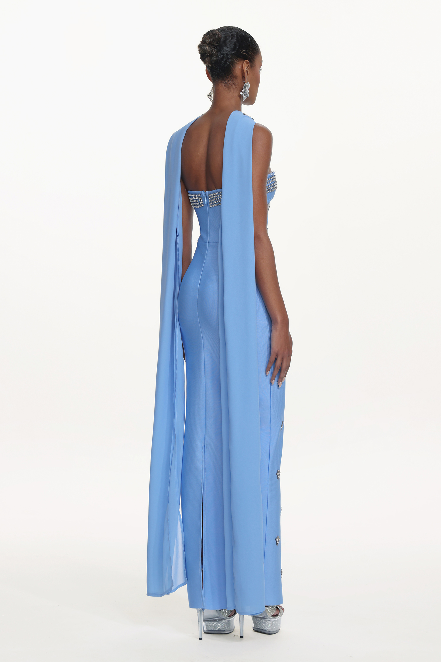 Marina Glamorous Contour Strapless Rhinestone Bandage Maxi Dress