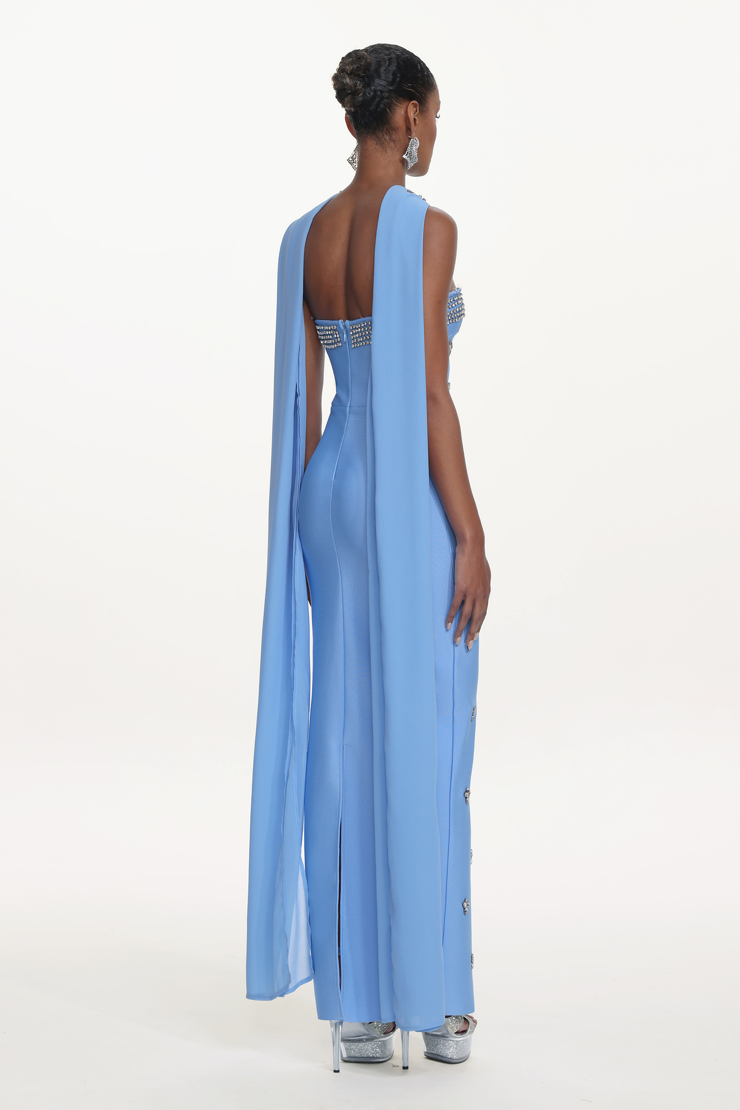 Marina Glamorous Contour Strapless Rhinestone Bandage Maxi Dress