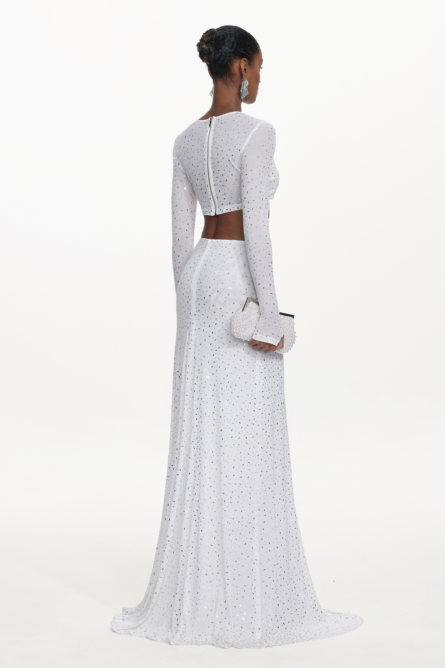 Elva Chic Contour Long Sleeve Ruched Crystal Top and Skirt Set