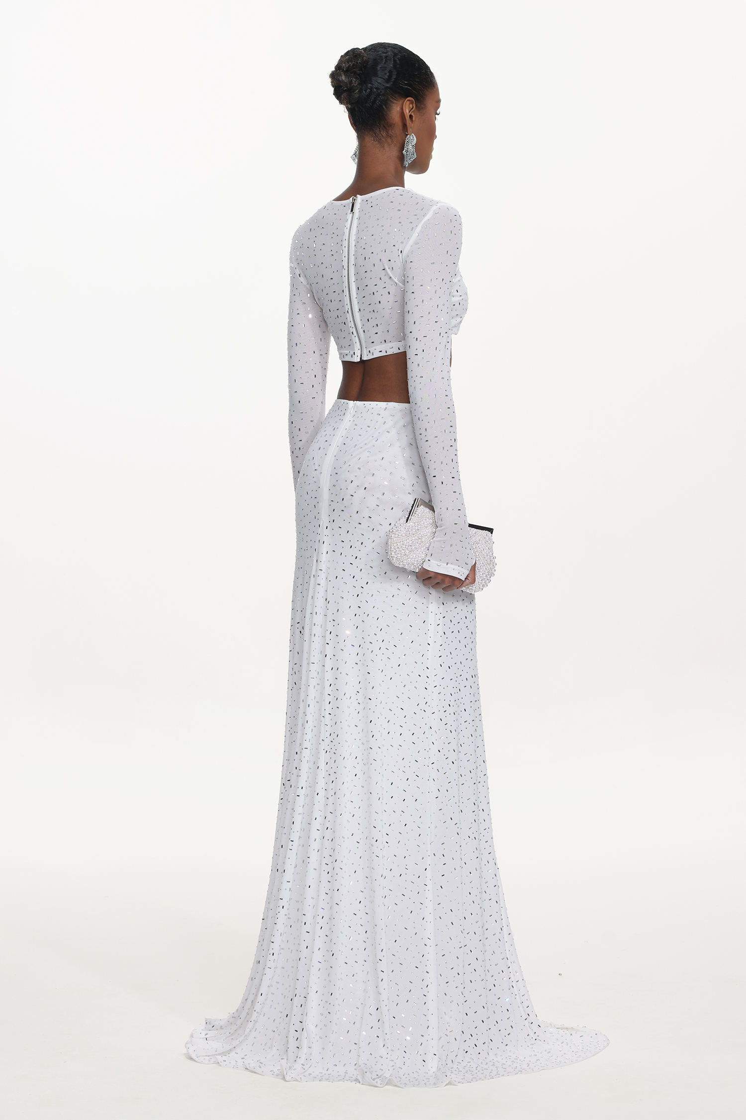 Elva Chic Contour Long Sleeve Ruched Crystal Top and Skirt Set