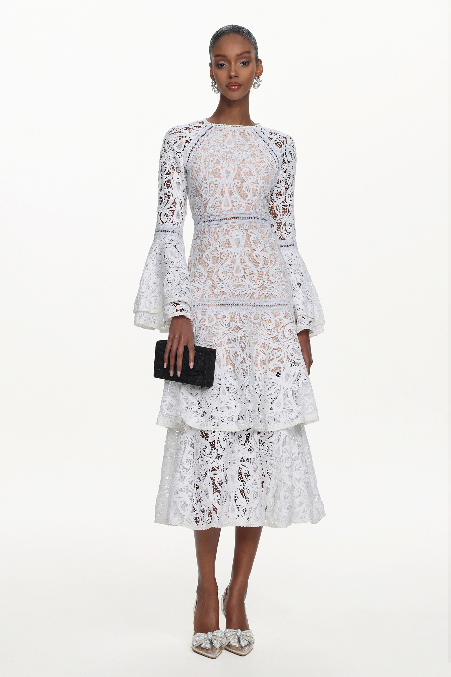 Kosala Elegant Flowy Long Sleeve Lace Maxi Dress