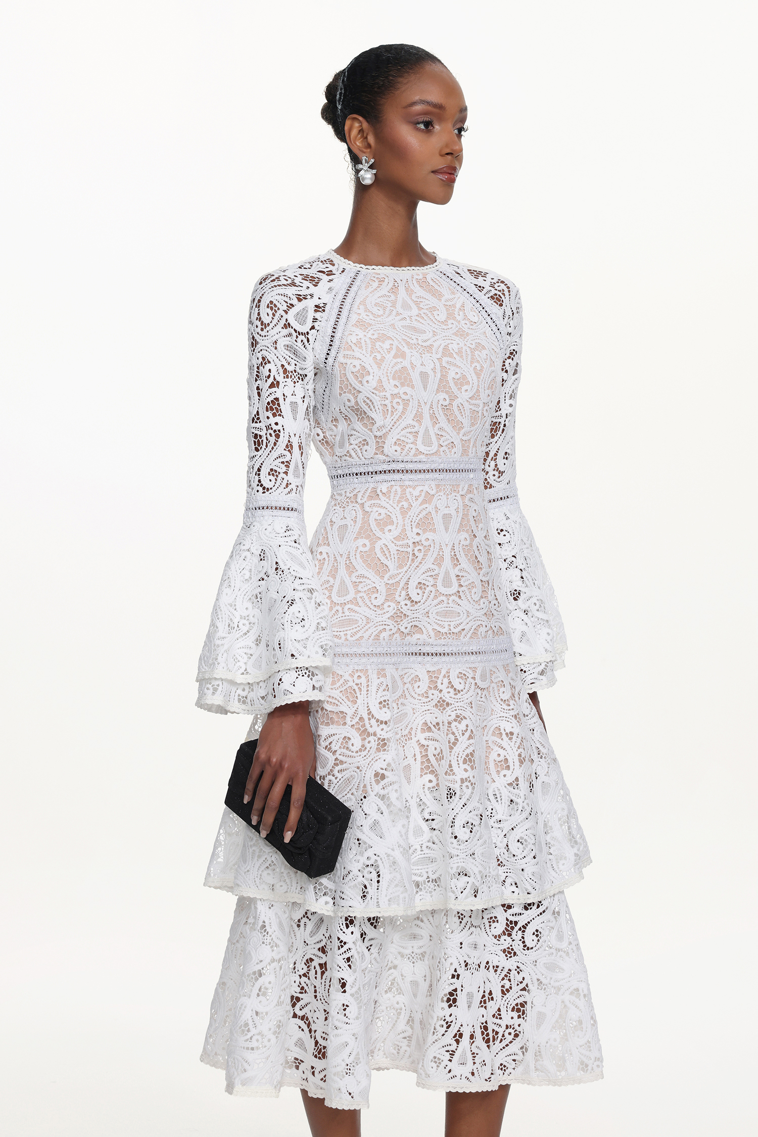 Kosala Elegant Flowy Long Sleeve Lace Maxi Dress