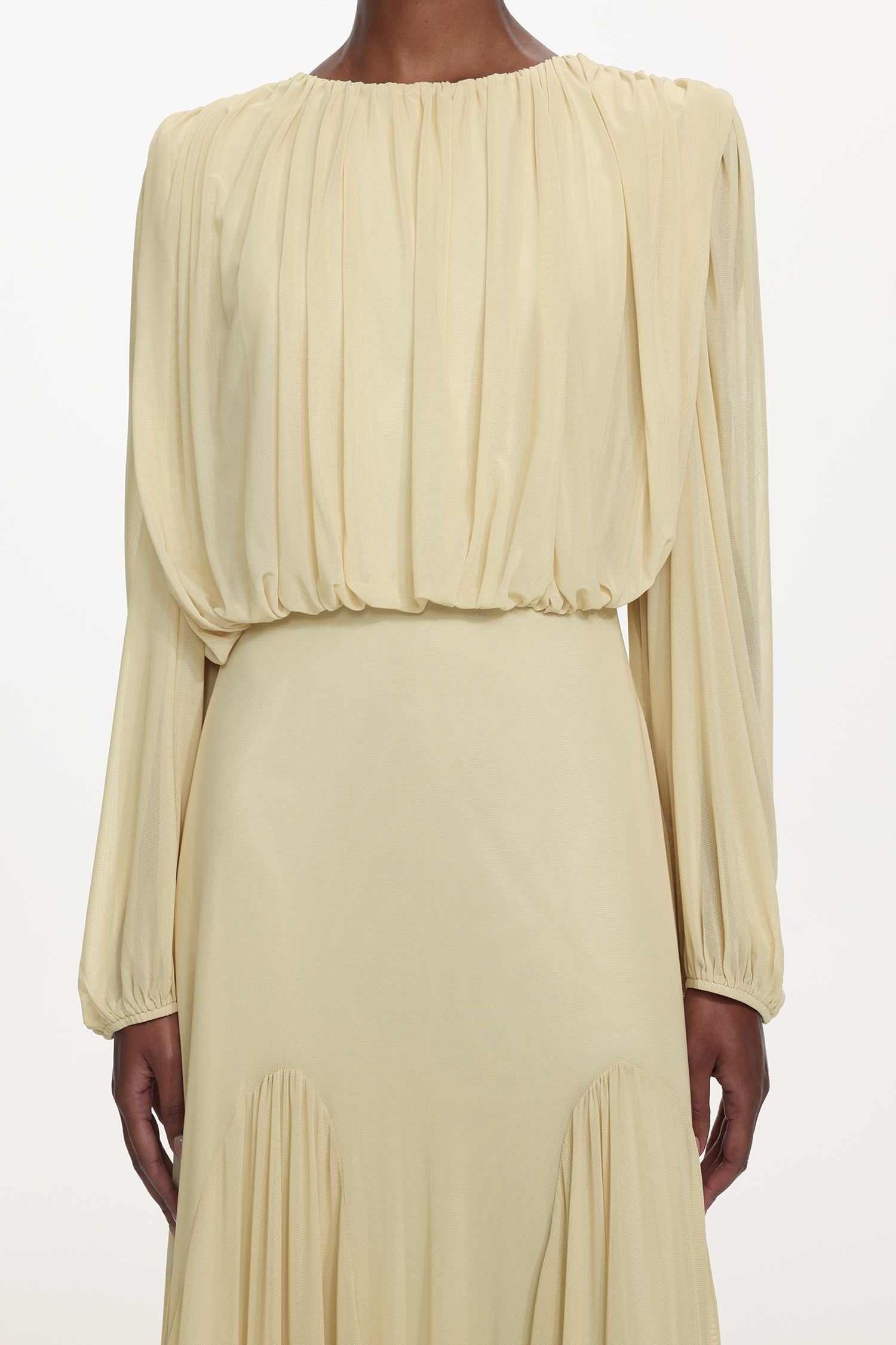 Zico Elegant Flowy Long Sleeve Ruched Knit Maxi Dress