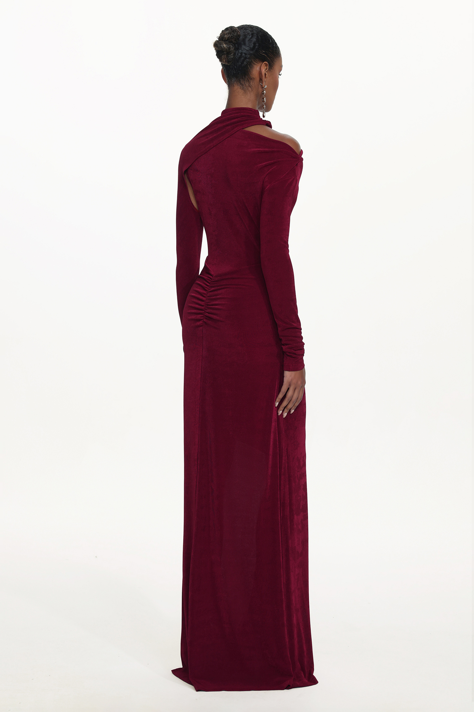 Faithe Romantic Contour Long Sleeve Ruched Knit Maxi Dress