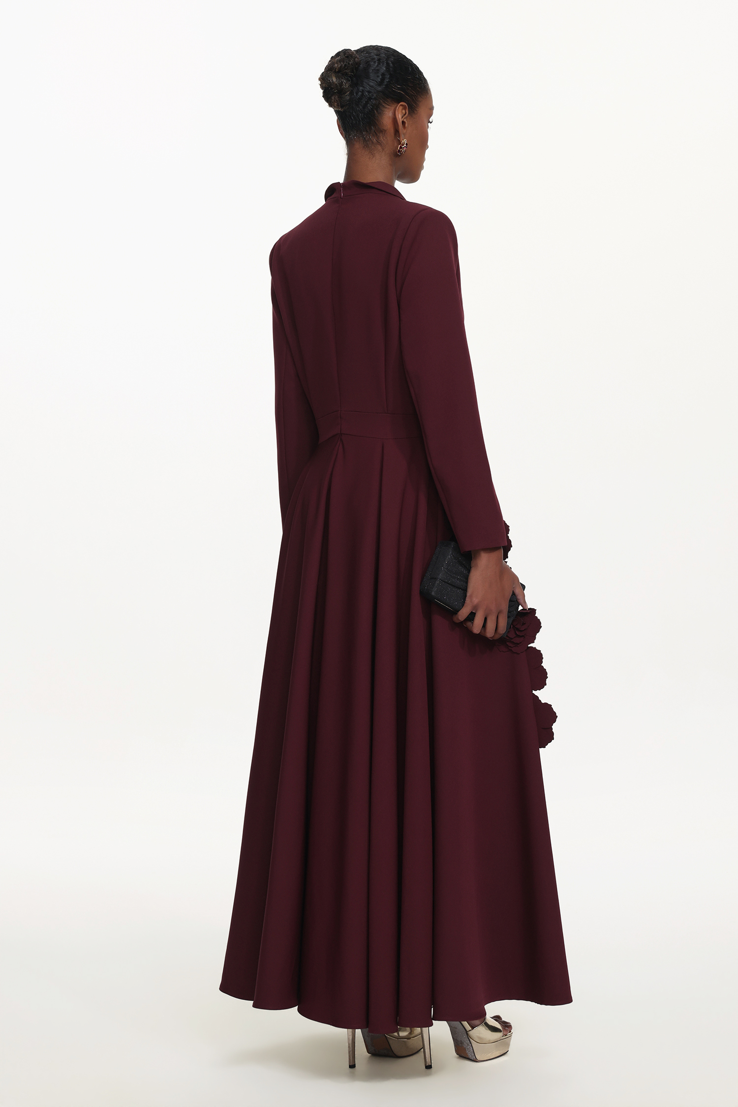 Hester Elegant Tailored Long Sleeve Double Breasted Floral Woven Maxi Dress