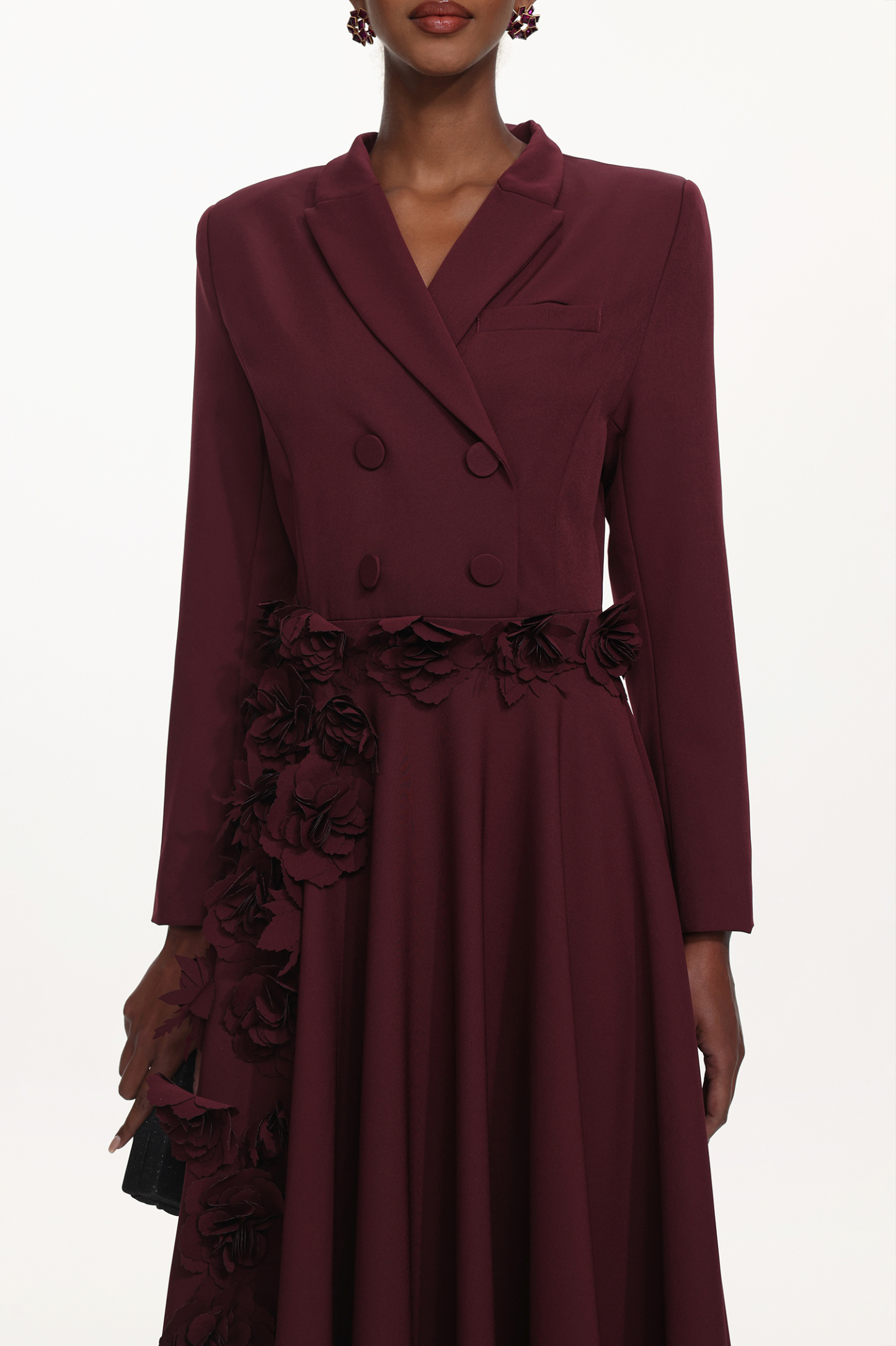 Hester Elegant Tailored Long Sleeve Double Breasted Floral Woven Maxi Dress