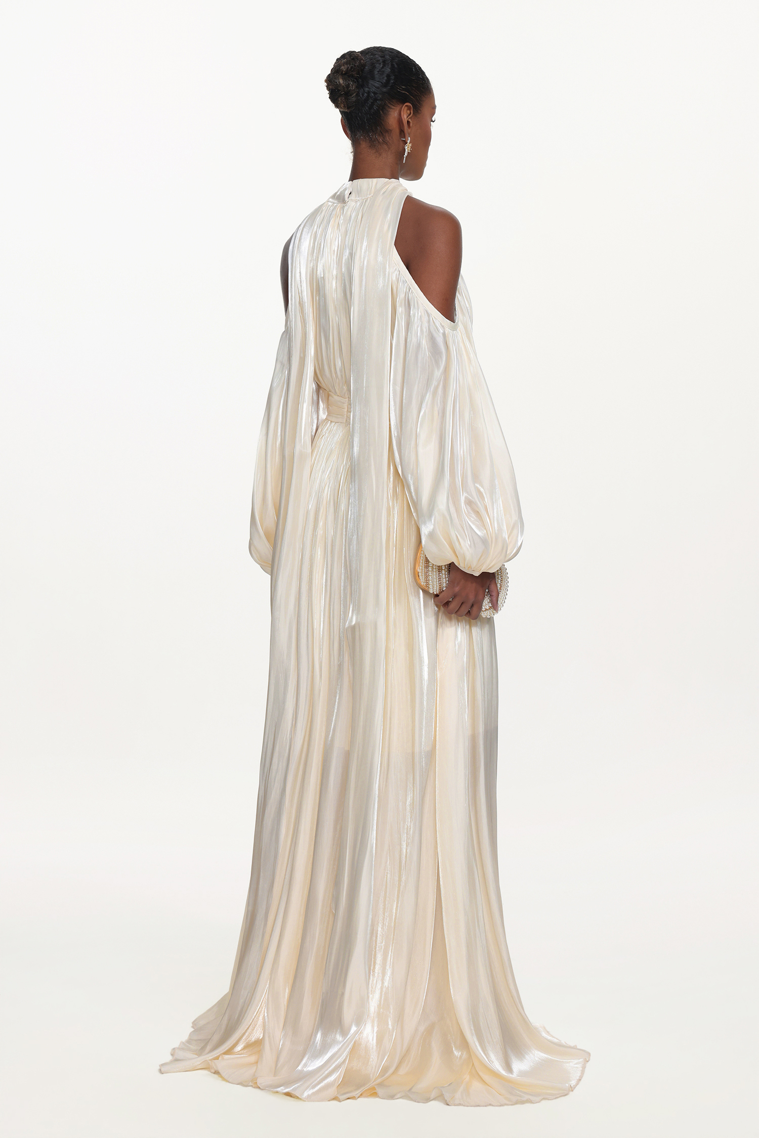 Teagan Elegant Flowy Off Shoulder Puff Sleeve Pleated Maxi Dress