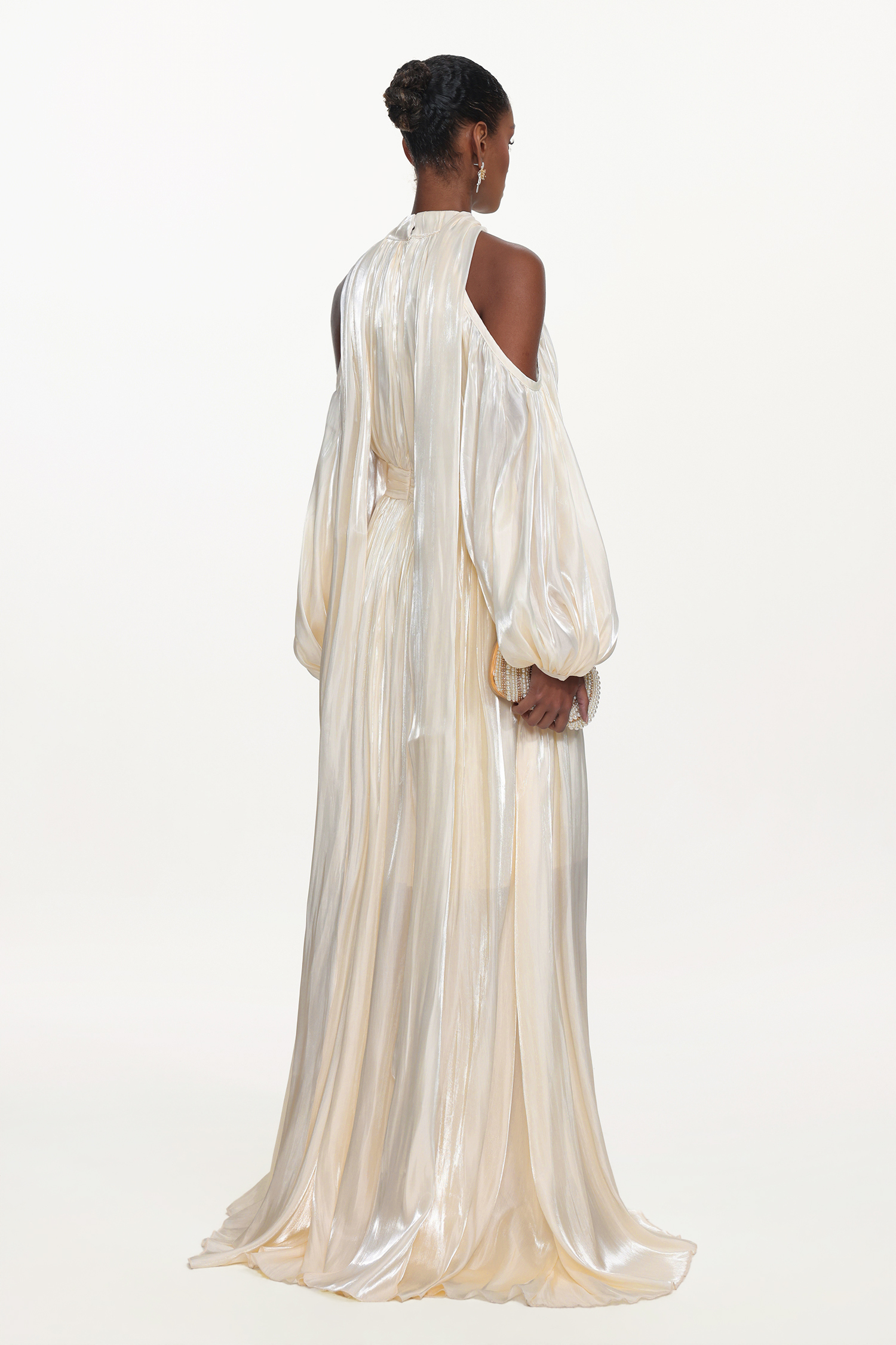 Teagan Elegant Flowy Off Shoulder Puff Sleeve Pleated Maxi Dress